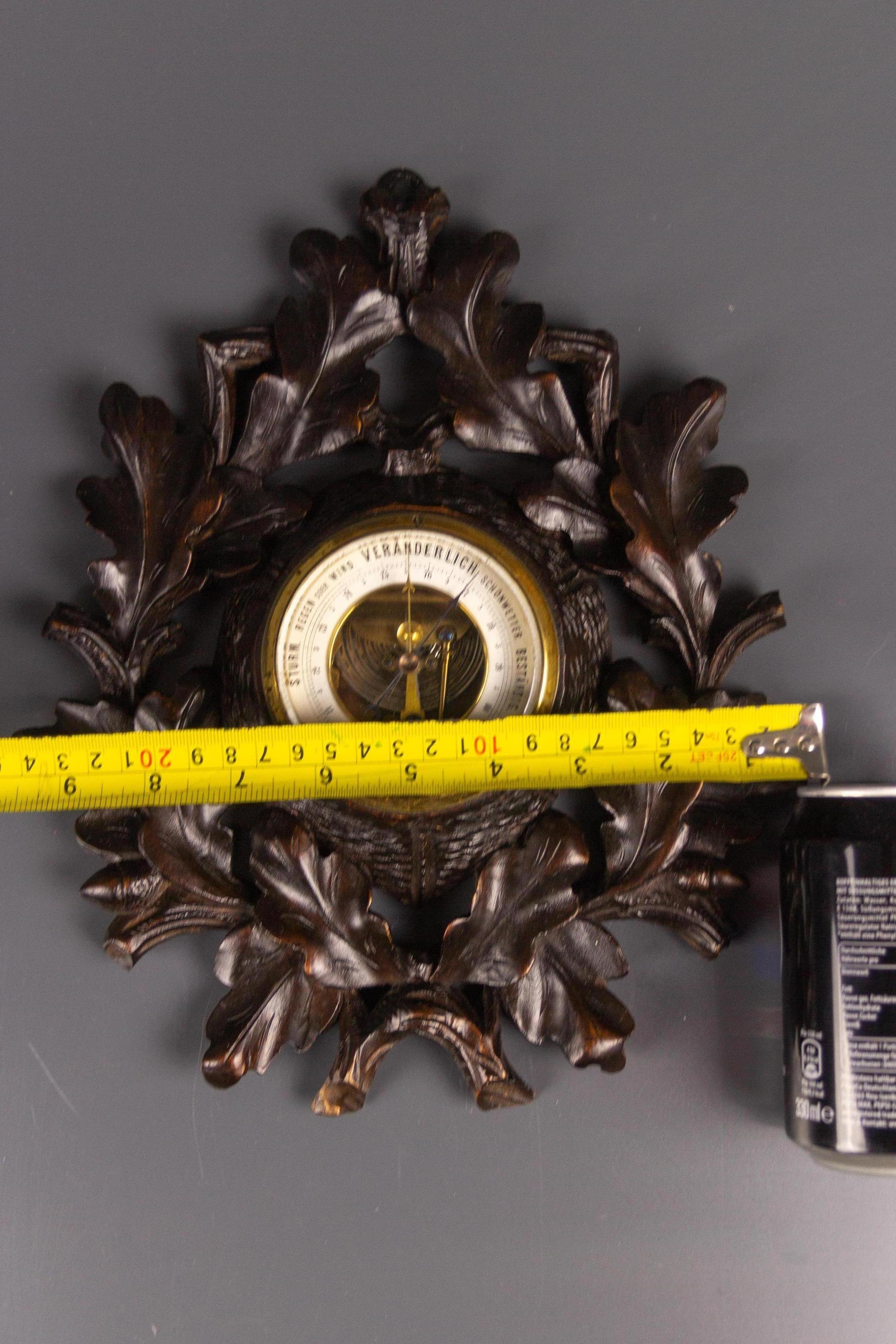 Antique German Barometer with Hand-Carved Oak Leaves and Acorns, 1920s For Sale 8