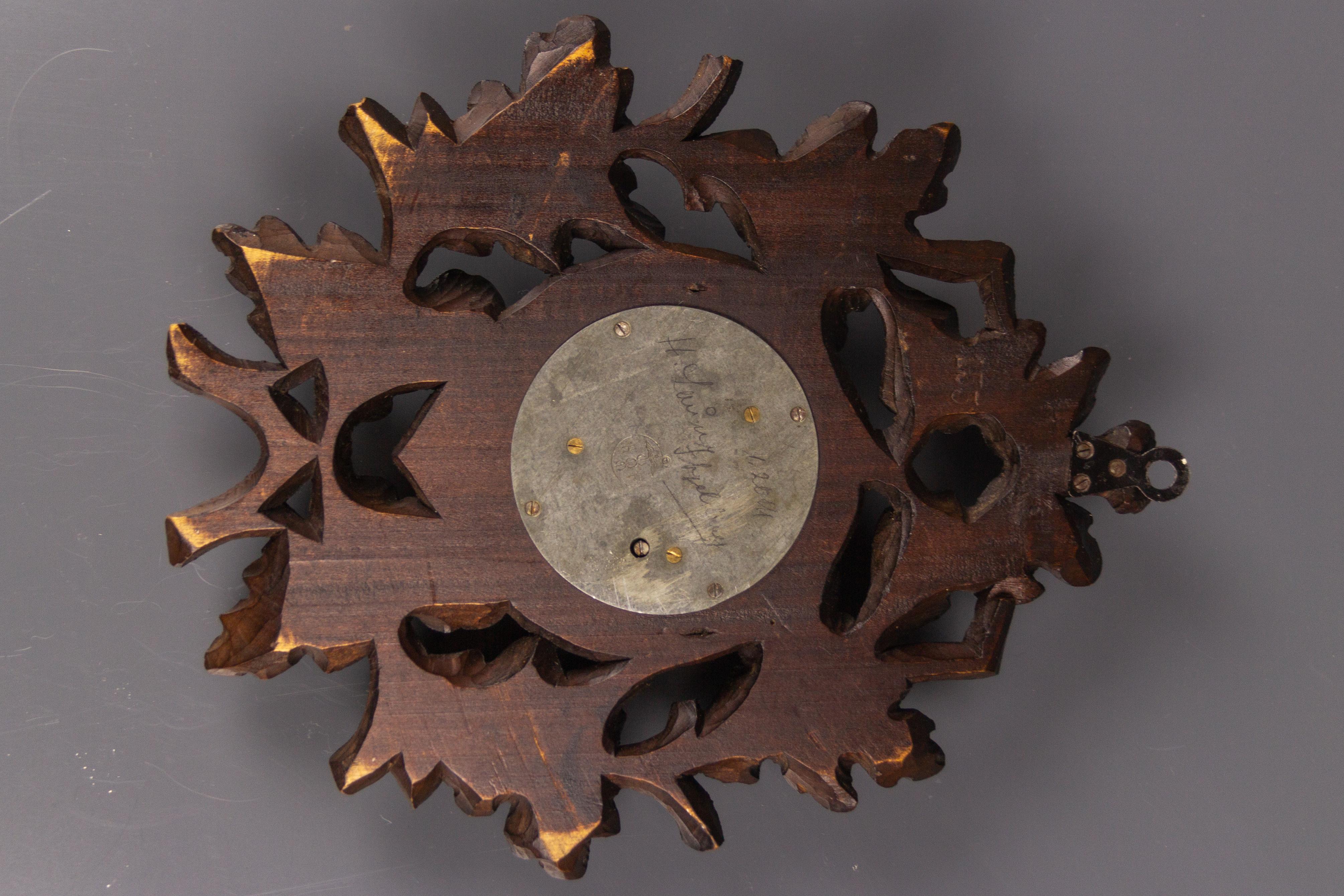 Antique German Barometer with Hand-Carved Oak Leaves and Acorns, 1920s For Sale 9