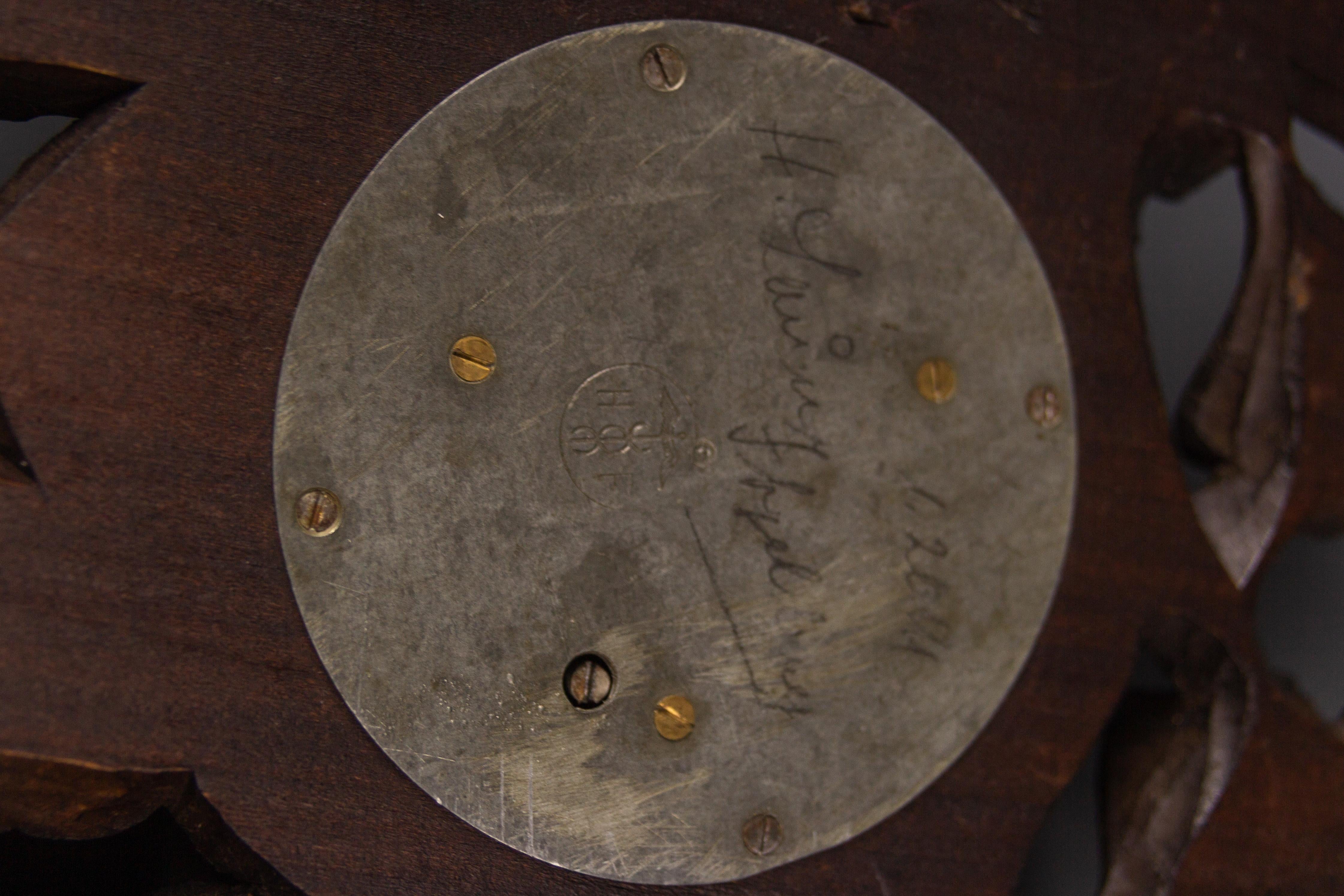 Antikes deutsches Barometer mit handgeschnitzten Eichenholzblättern und Eichenholzblättern, 1920er Jahre im Angebot 9