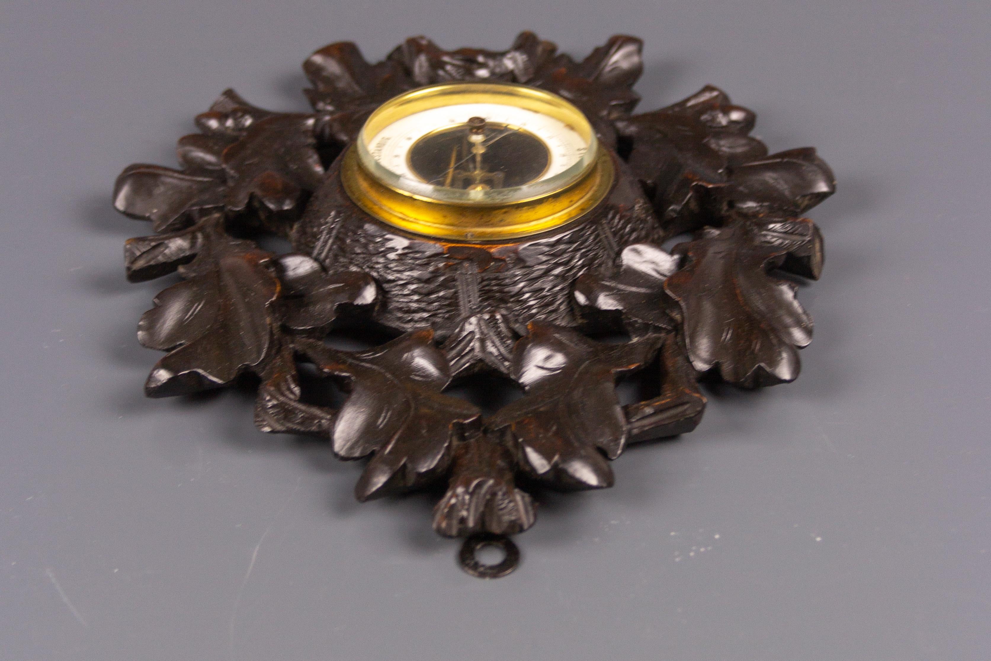 Antique German Barometer with Hand-Carved Oak Leaves and Acorns, 1920s For Sale 2