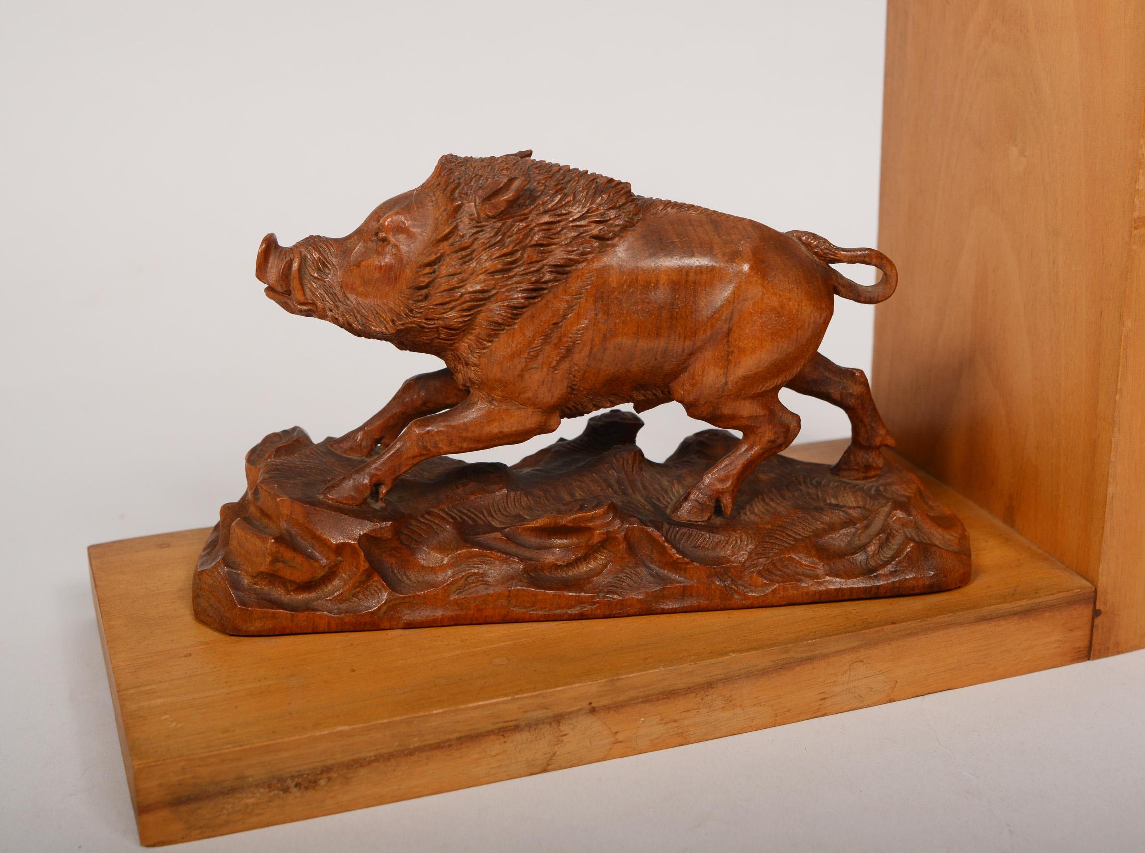 German Black Forest Carved Boar Bookends For Sale 1