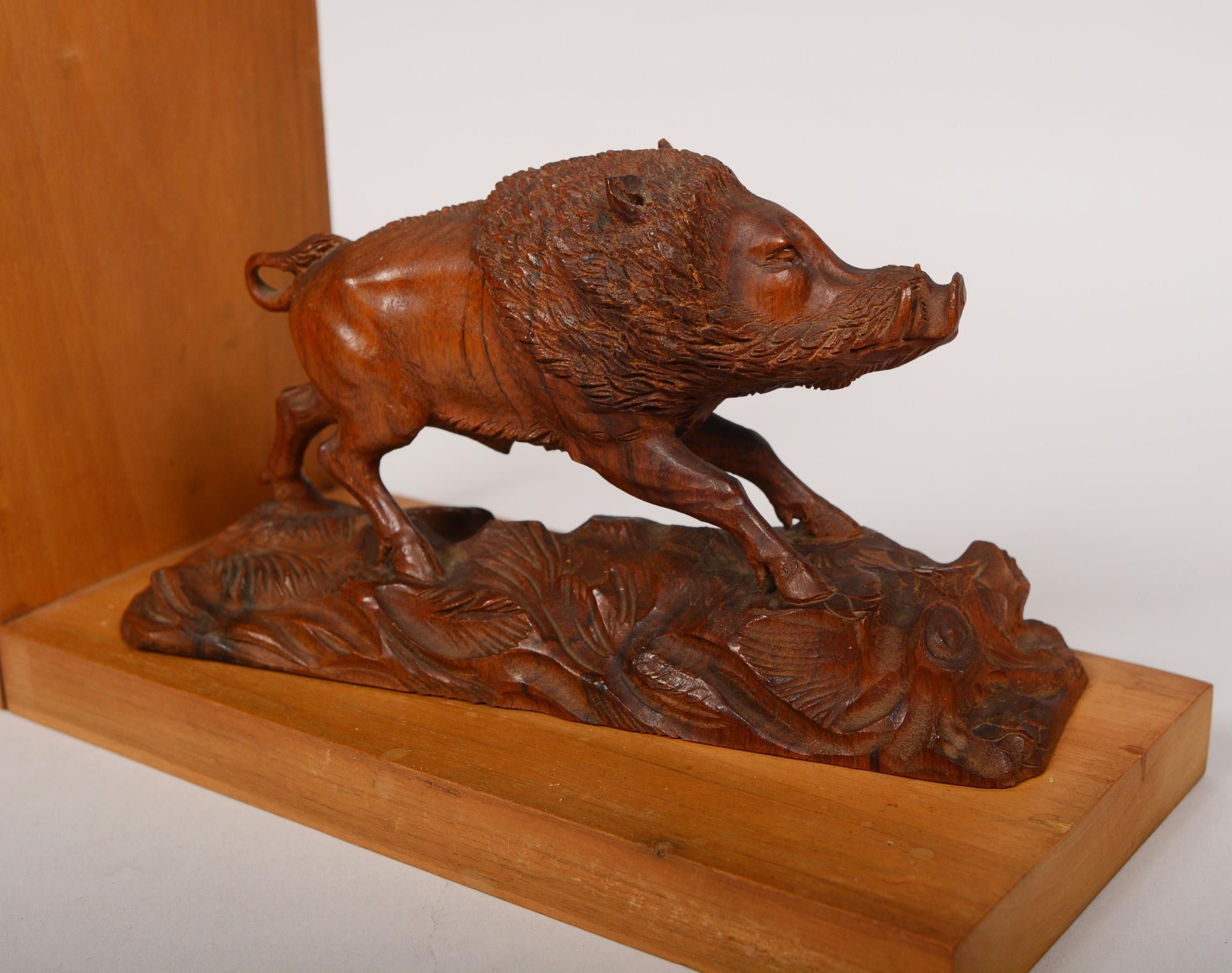 German Black Forest Carved Boar Bookends For Sale 2