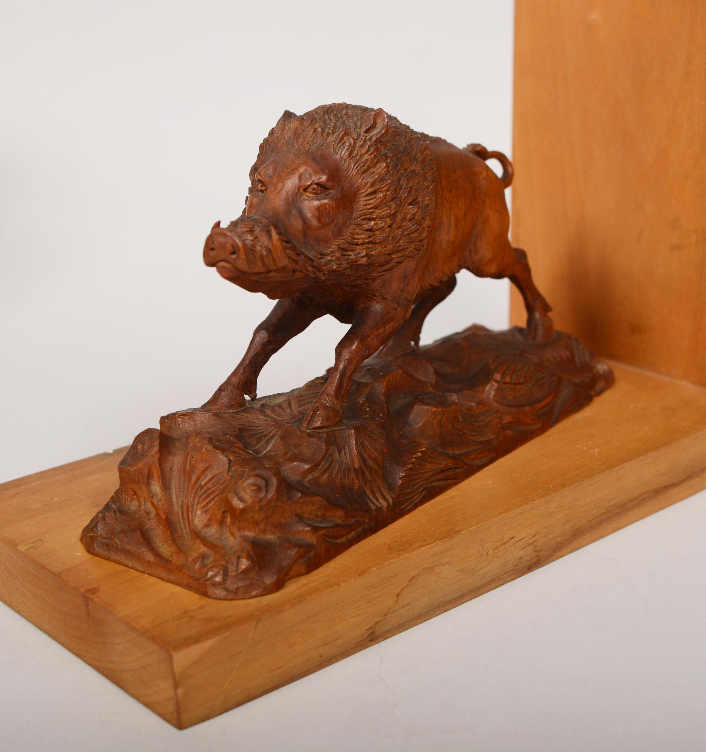 German Black Forest Carved Boar Bookends For Sale 3