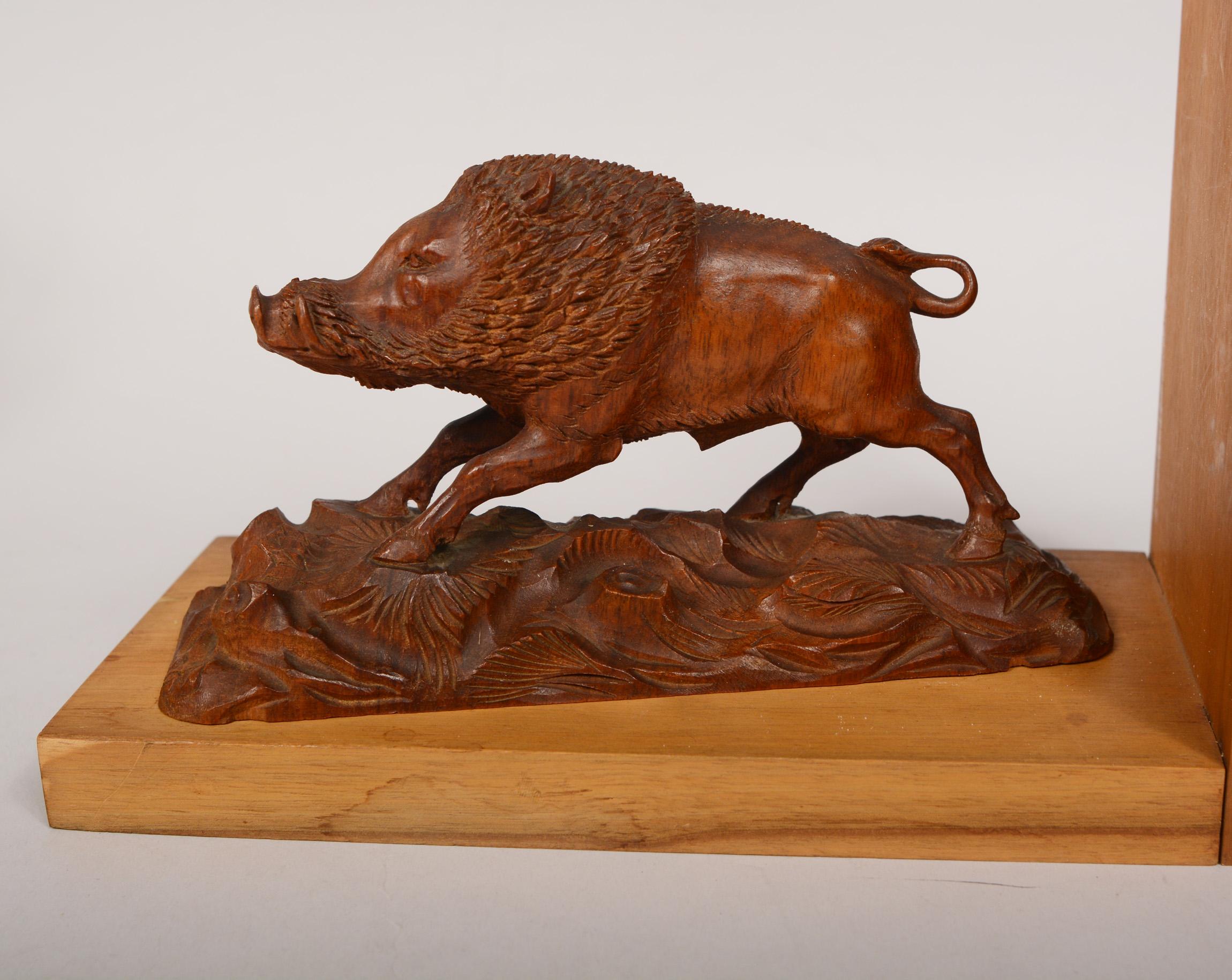 German Black Forest Carved Boar Bookends For Sale 4