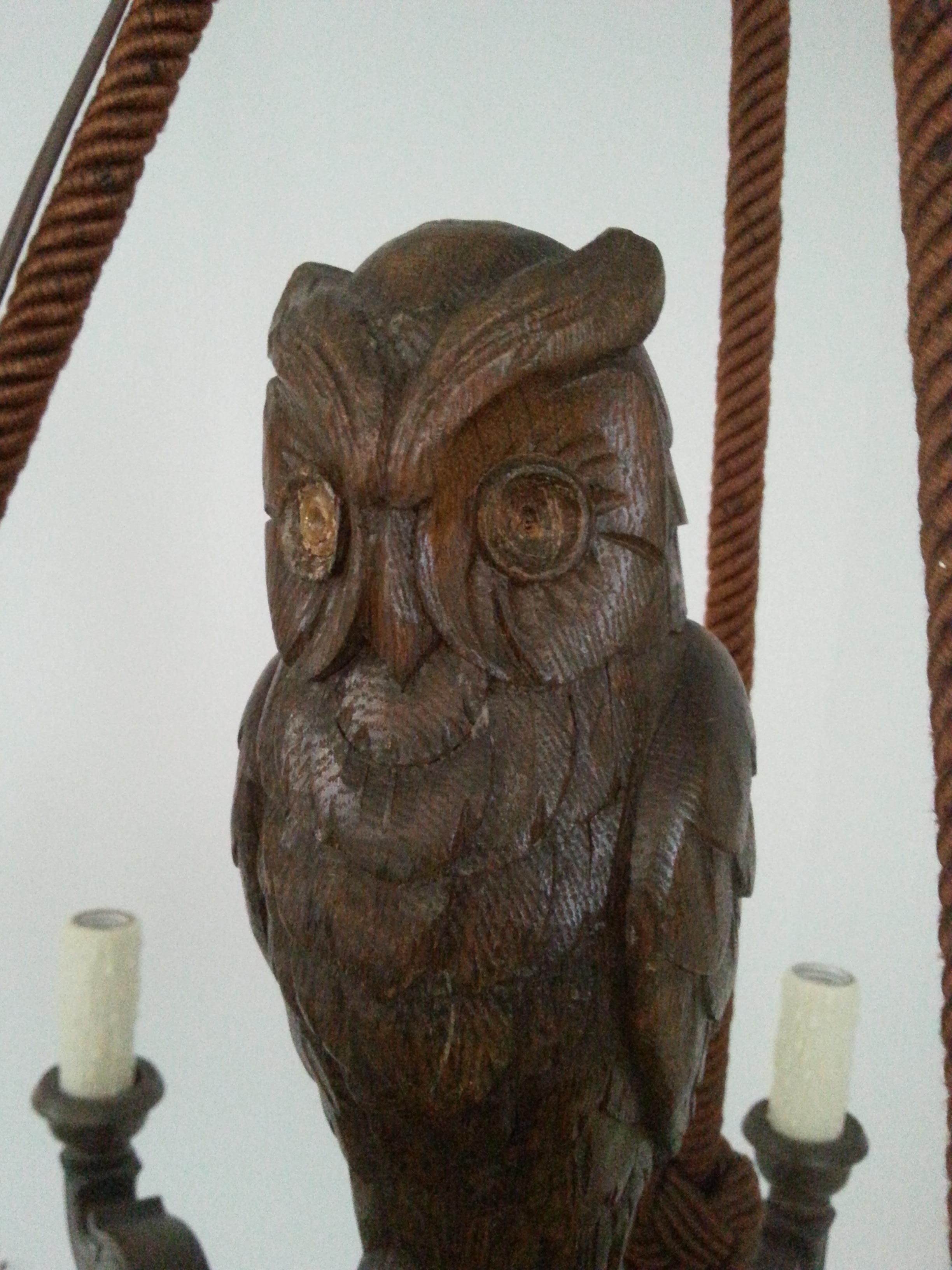 German Black Forest Chandelier with an Owl In Good Condition In West Palm Beach, FL