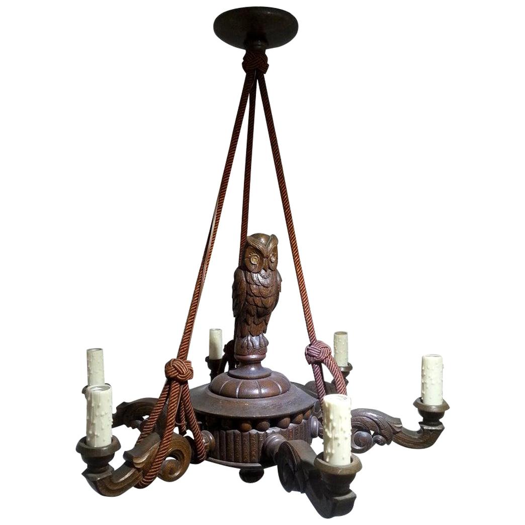 German Black Forest Chandelier with an Owl