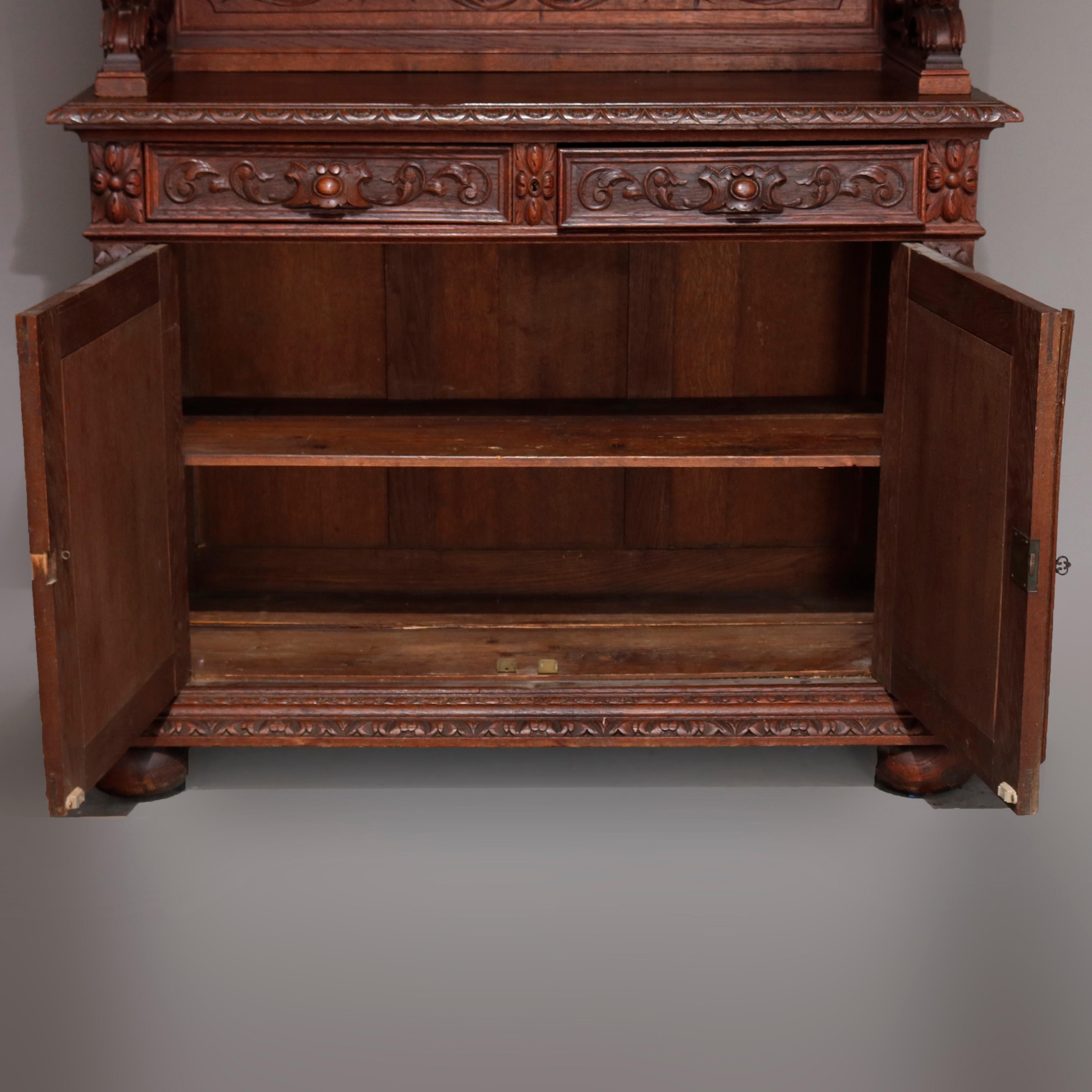 German Black Forest Figural Carved Oak Hunt Court Cupboard, circa 1890 6