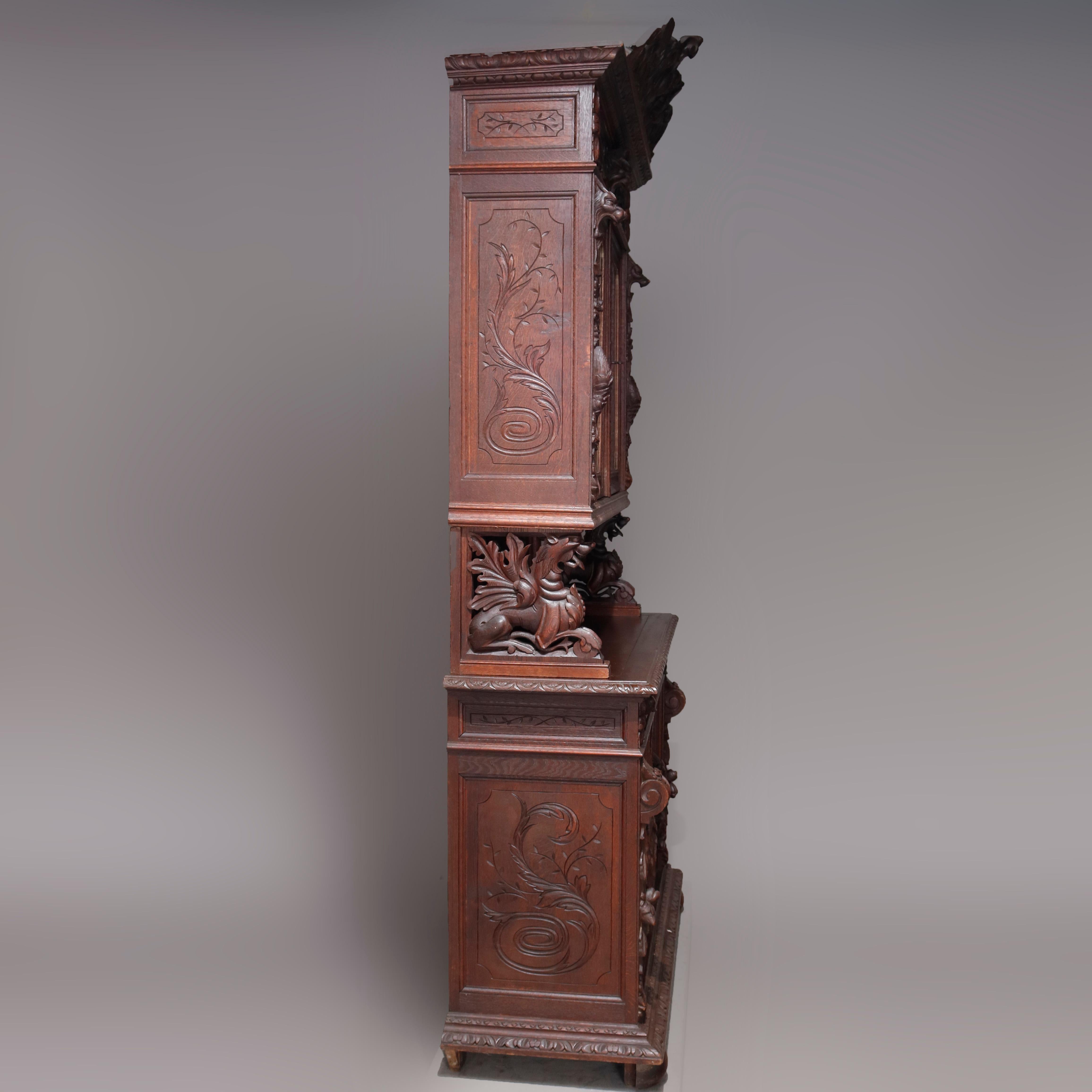 German Black Forest Figural Carved Oak Hunt Court Cupboard, circa 1890 11