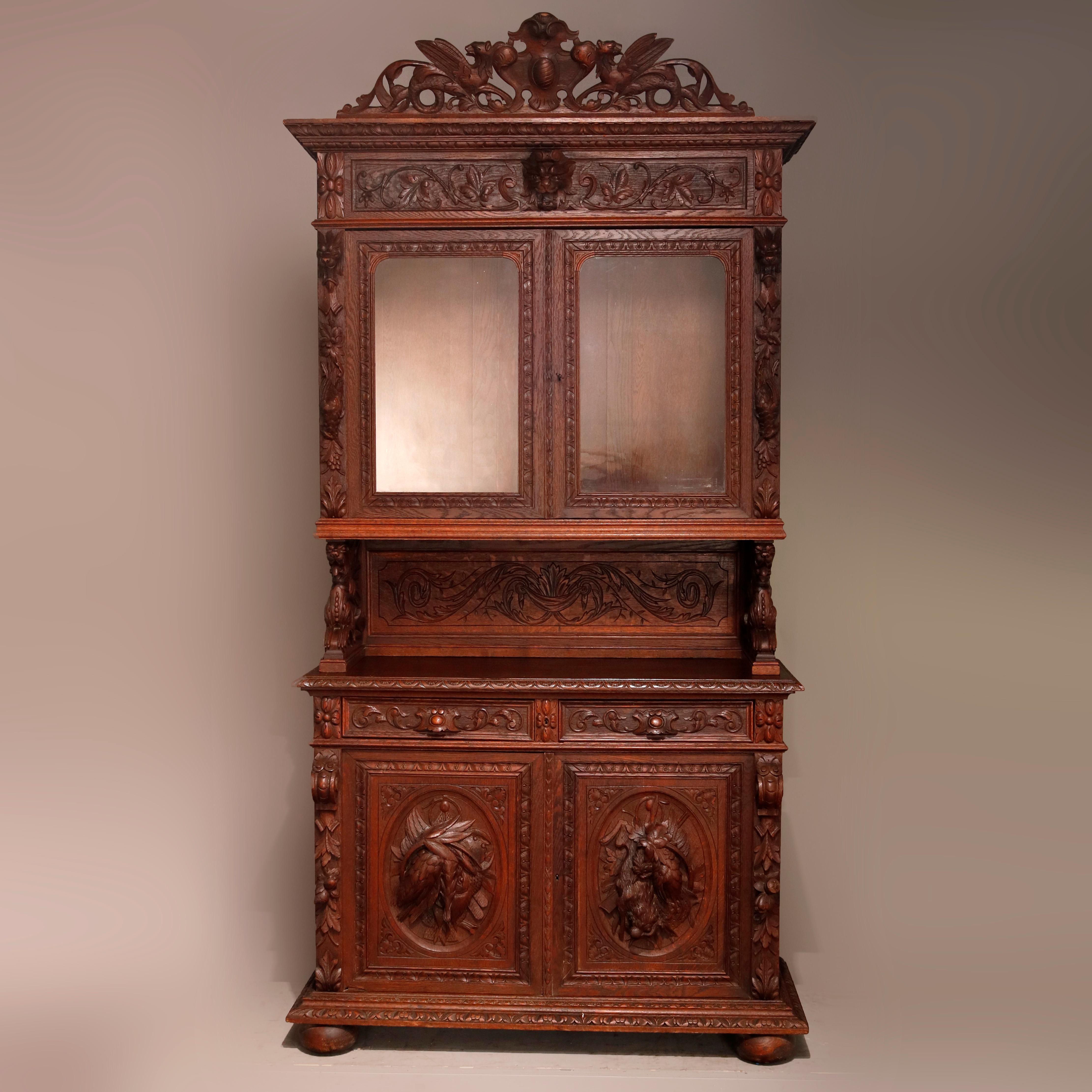 German Black Forest Figural Carved Oak Hunt Court Cupboard, circa 1890 14