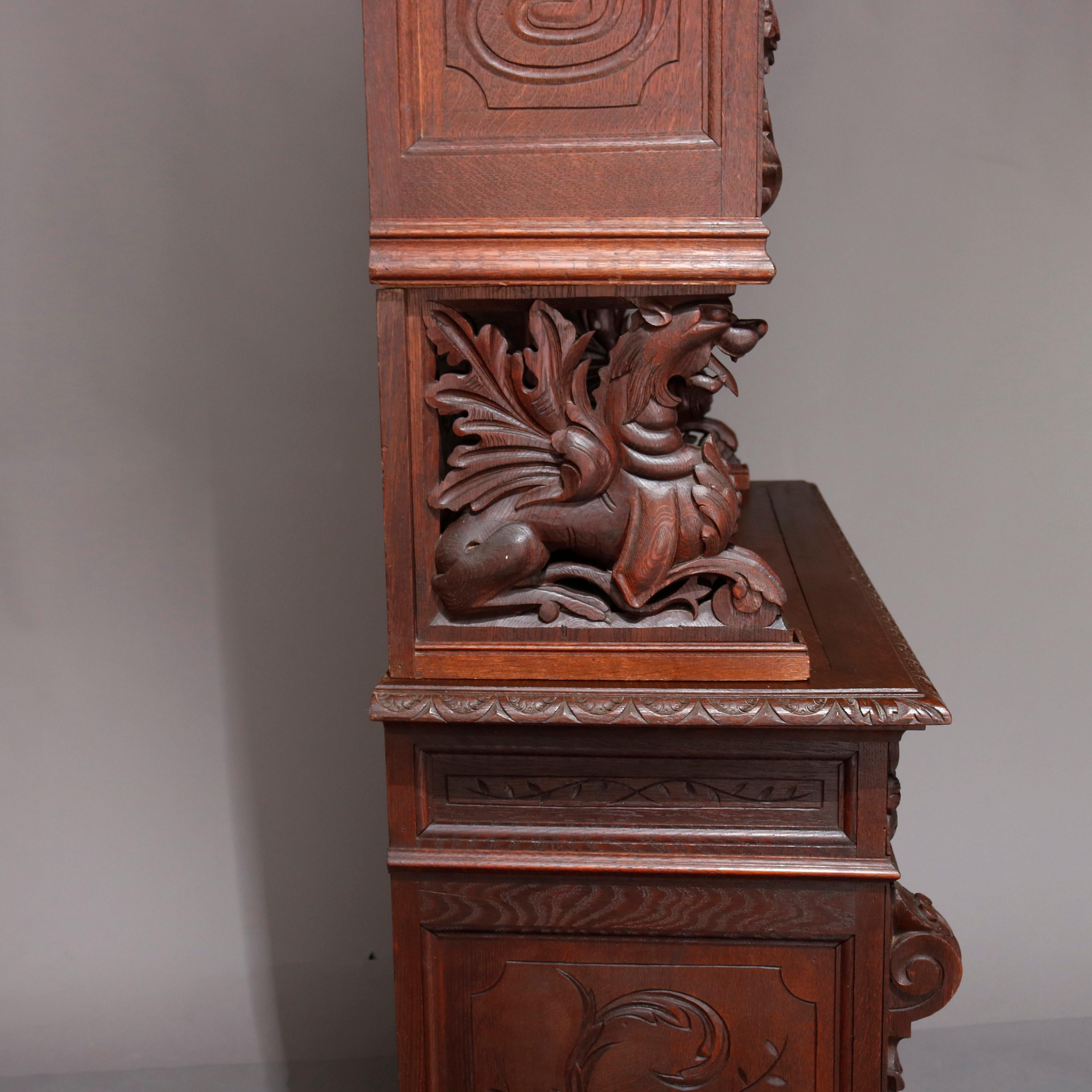 German Black Forest Figural Carved Oak Hunt Court Cupboard, circa 1890 In Good Condition In Big Flats, NY