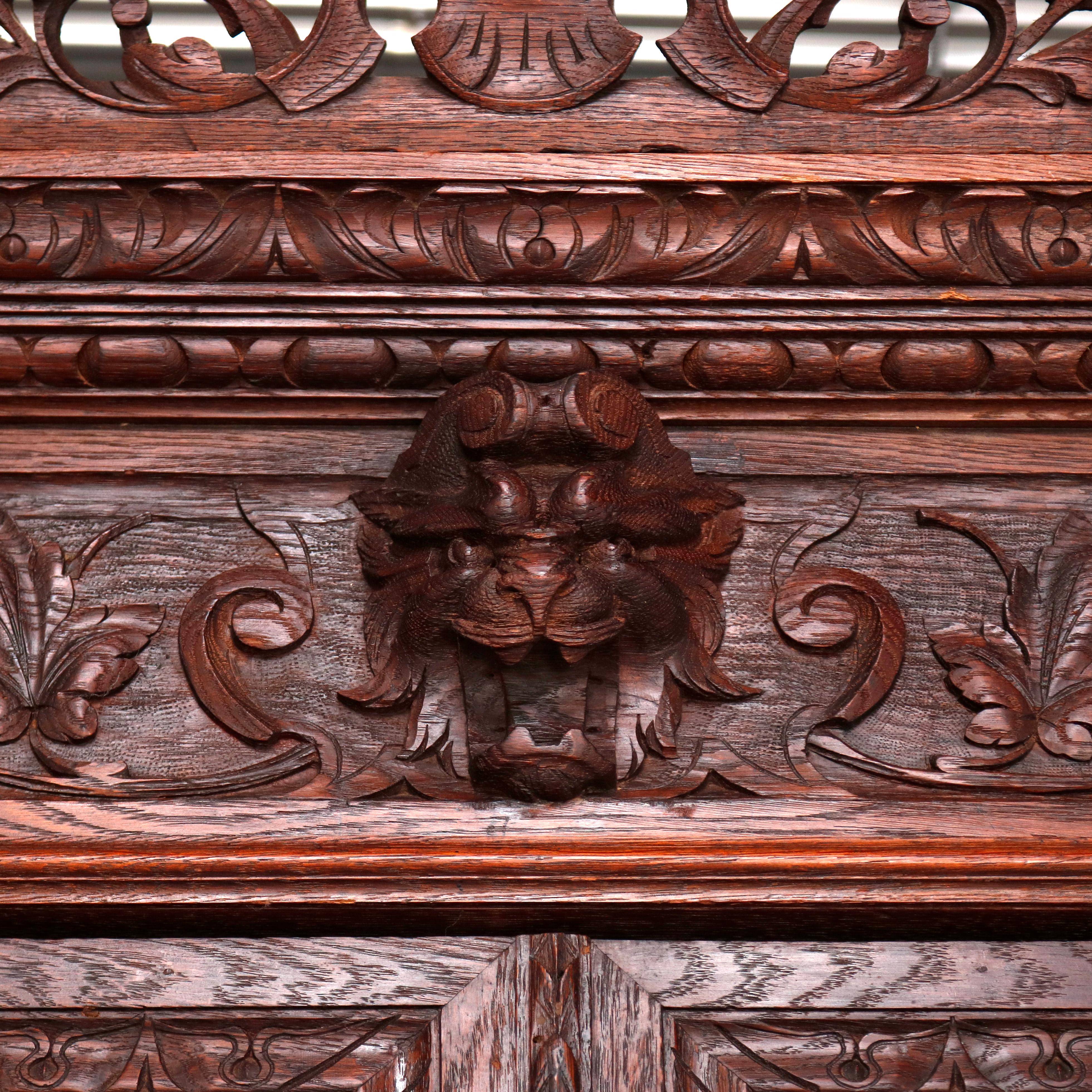 19th Century German Black Forest Figural Carved Oak Hunt Court Cupboard, circa 1890