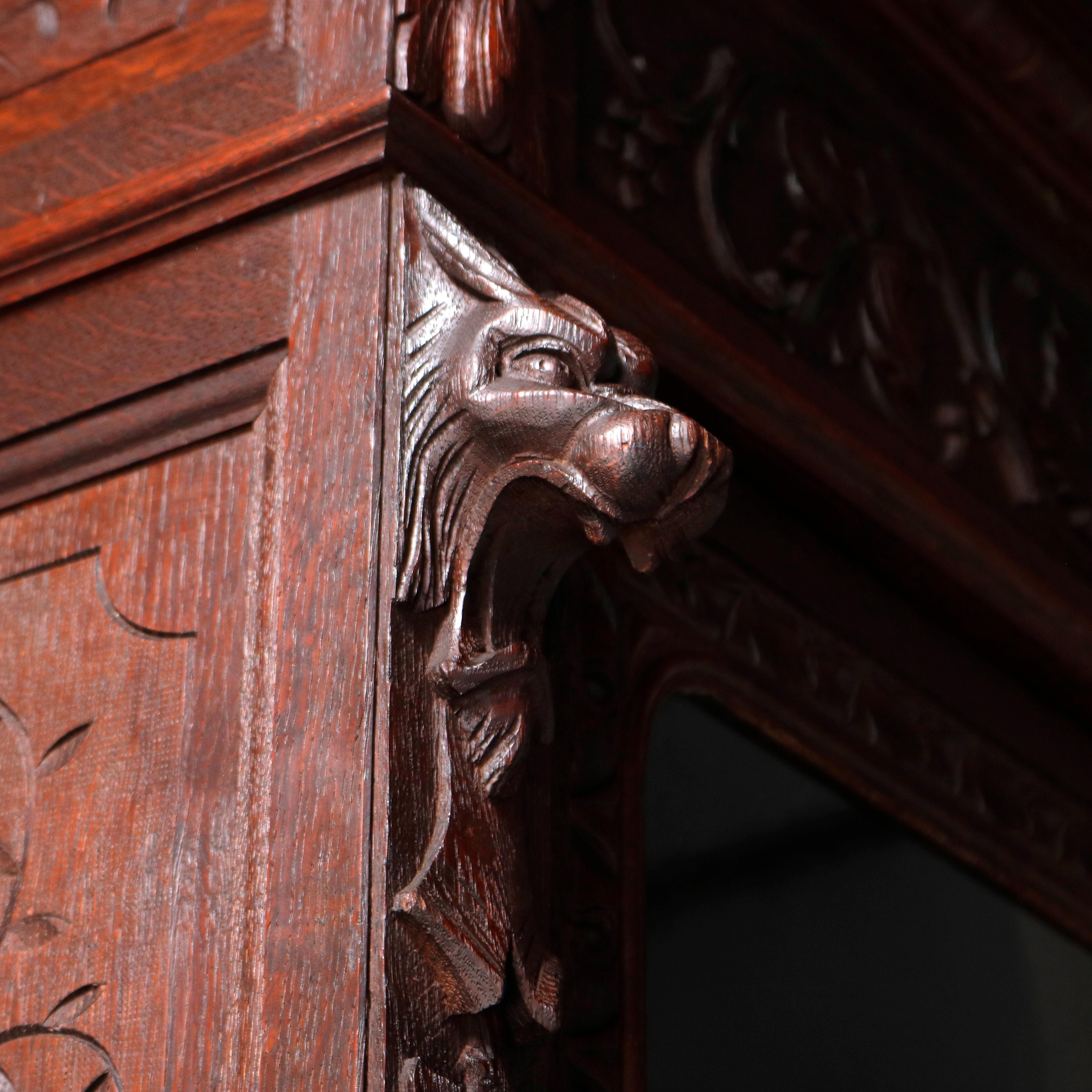 German Black Forest Figural Carved Oak Hunt Court Cupboard, circa 1890 1