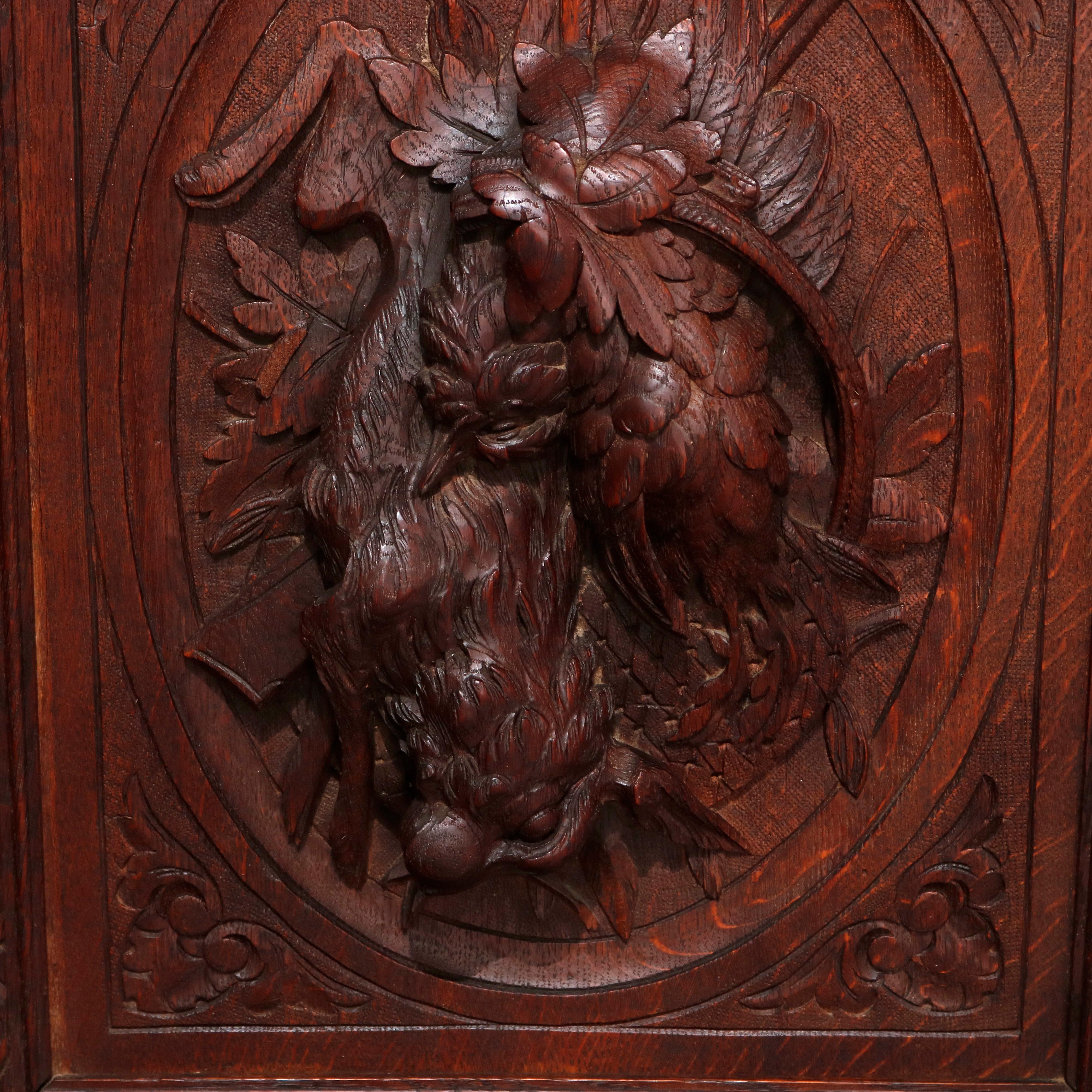 German Black Forest Figural Carved Oak Hunt Court Cupboard, circa 1890 5
