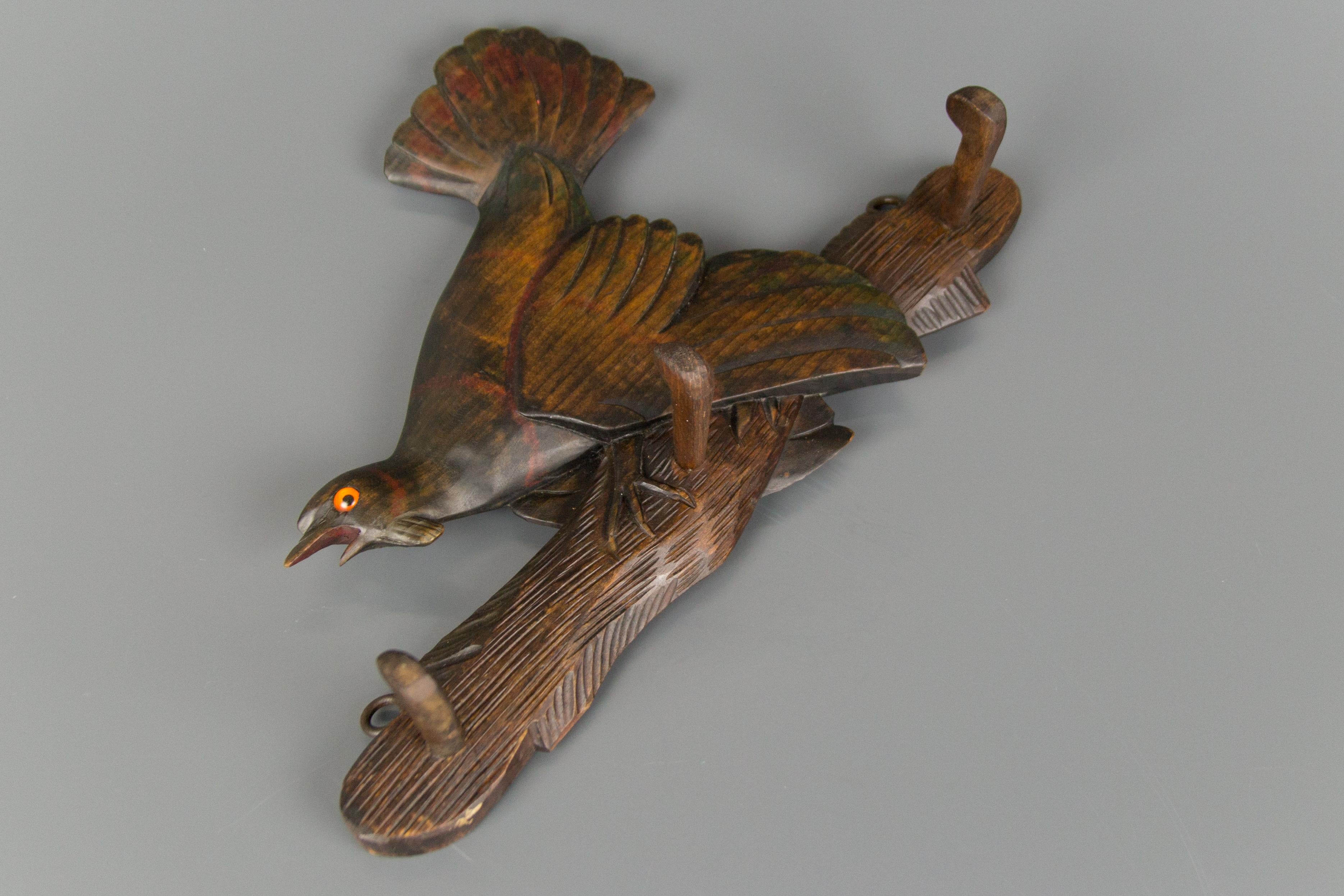 German Black Forest Hand Carved Coat Rack with Capercaillie Carving, 1900s 5