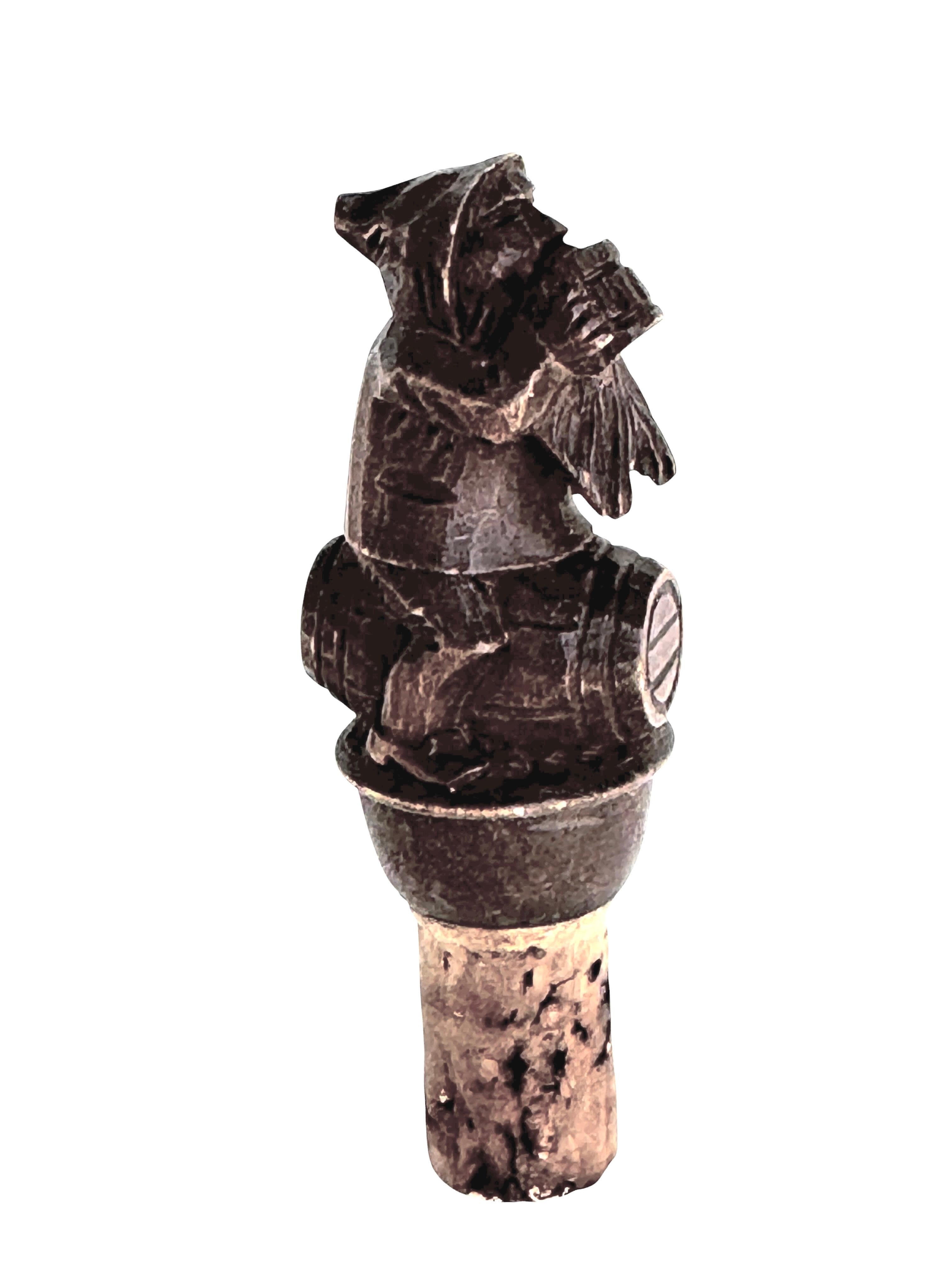 Adorable wood and cork bottle stopper. Germany, 1910s or older. Ideal decoration bottle stopper. Great idea to surprise your guests or a very interesting gift. Found at an Estate Sale in Nuremberg, Germany. A nice addition to any Black Forest
