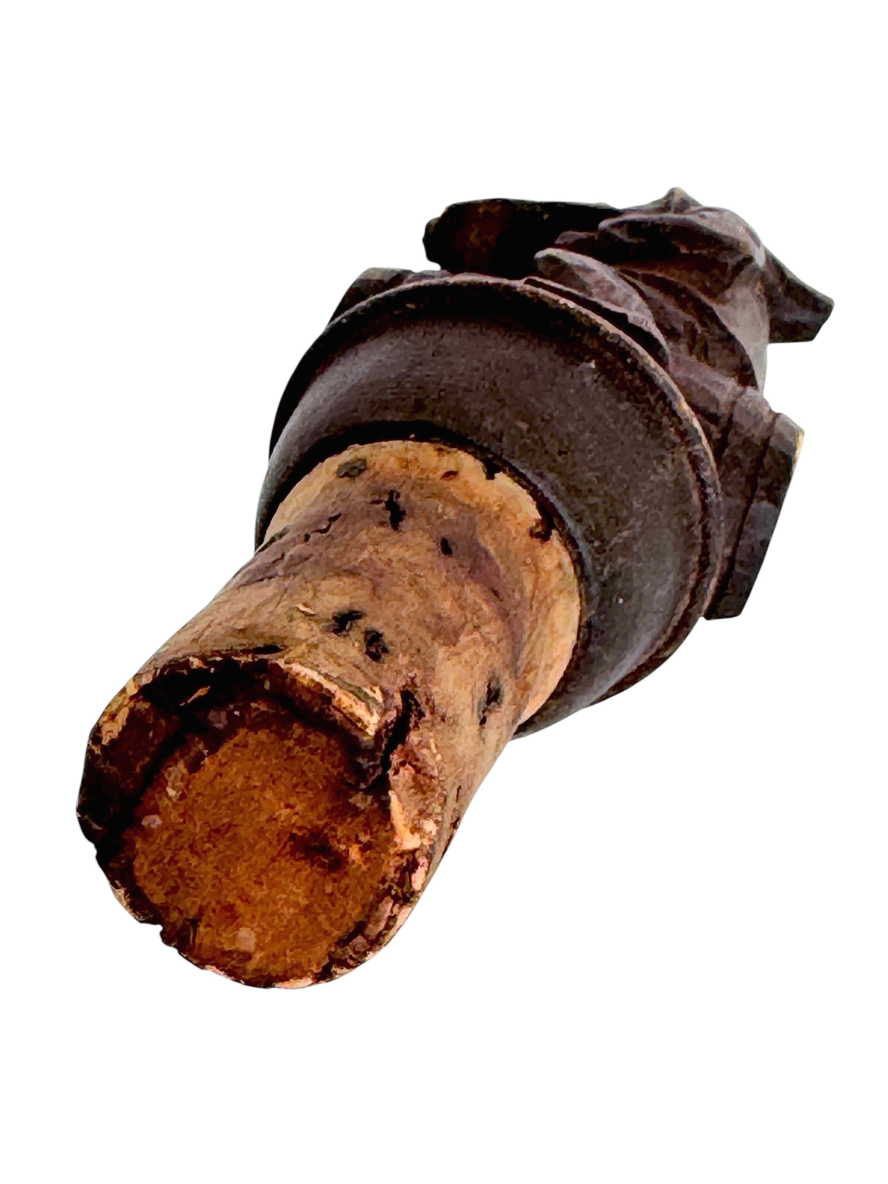 German Black Forest Wood Carved Figural Gnome Cork Bottle Stopper, 1910s For Sale 4
