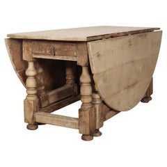 Antique German Bleached Oak Drop Leaf Table