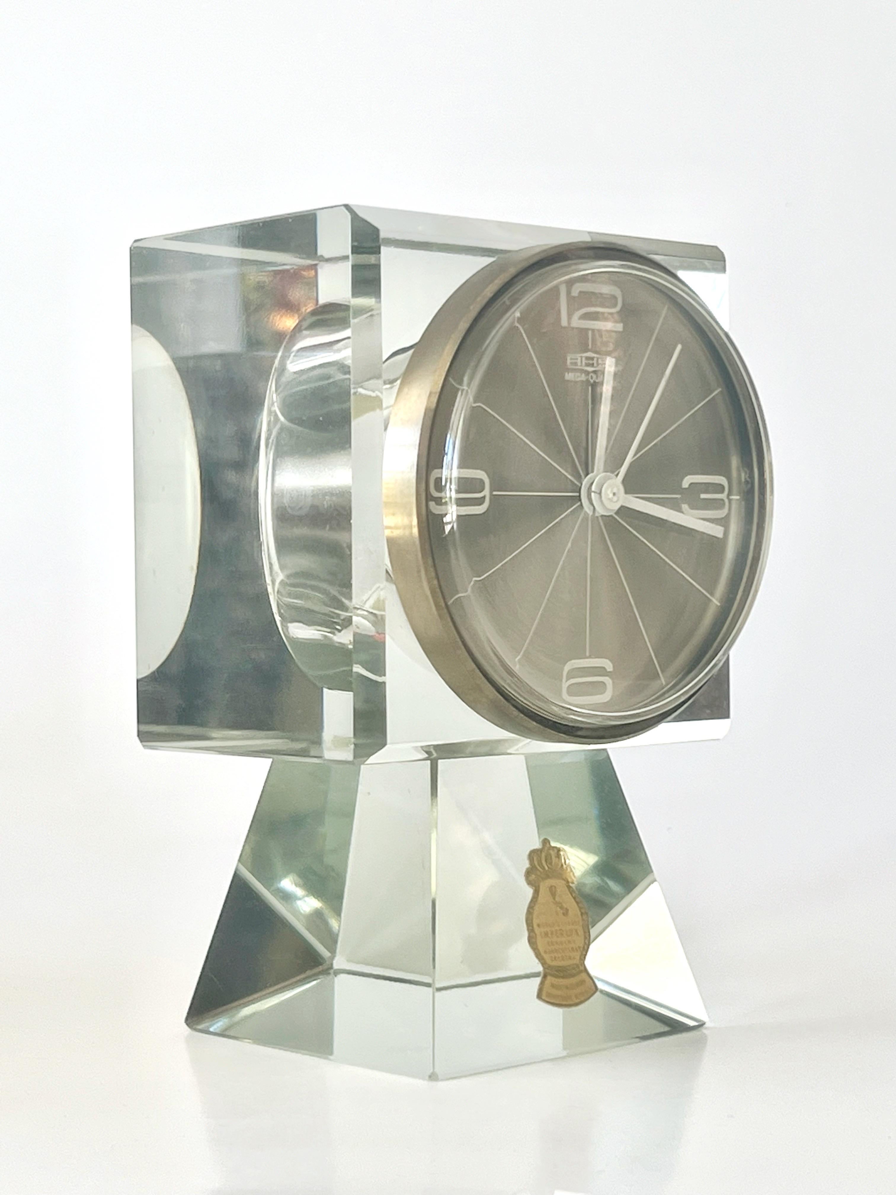 Allemand Horloge de table allemande Block Crystal Modernity Mid Century 