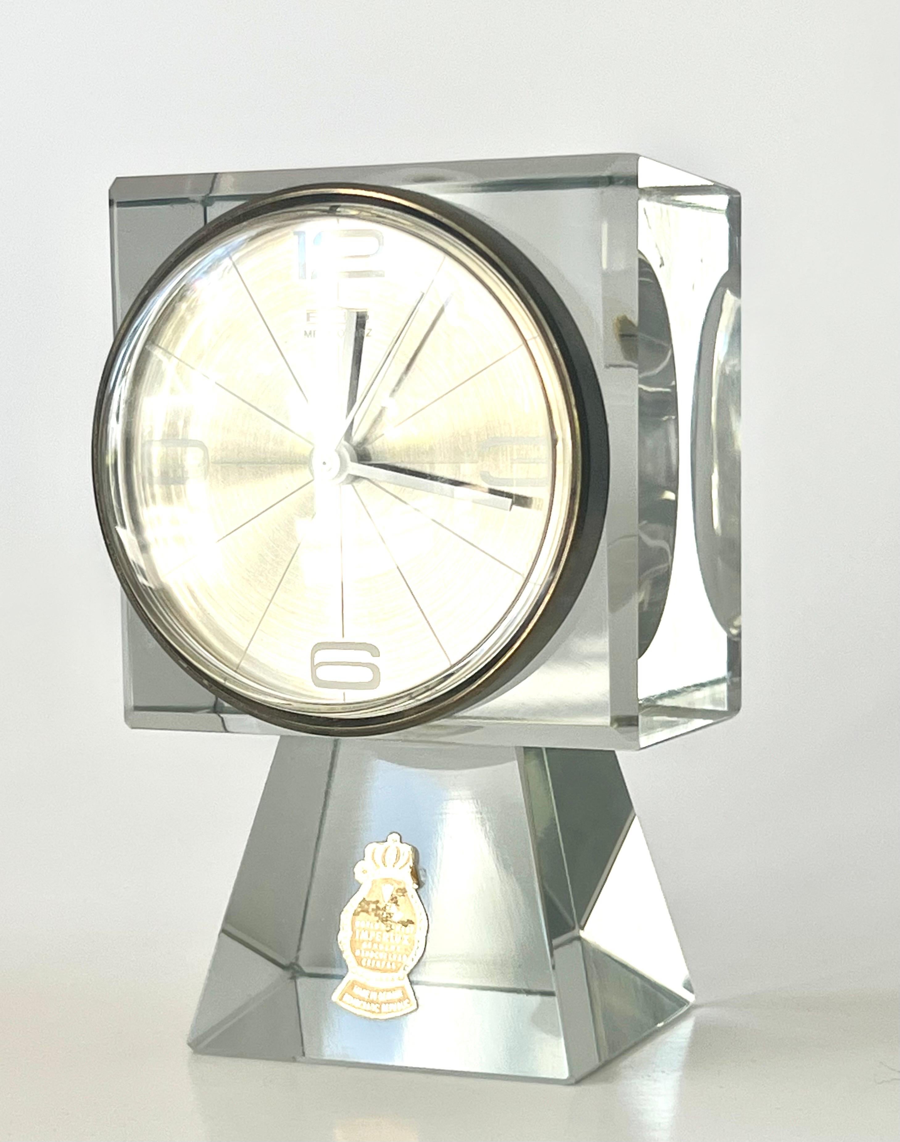 Cristal Horloge de table allemande Block Crystal Modernity Mid Century 