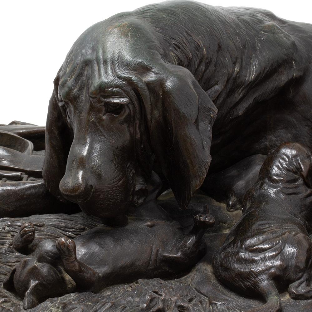 Groupe en bronze représentant un chien de chasse allemand, par W. Prehn, vers 1860 en vente 2