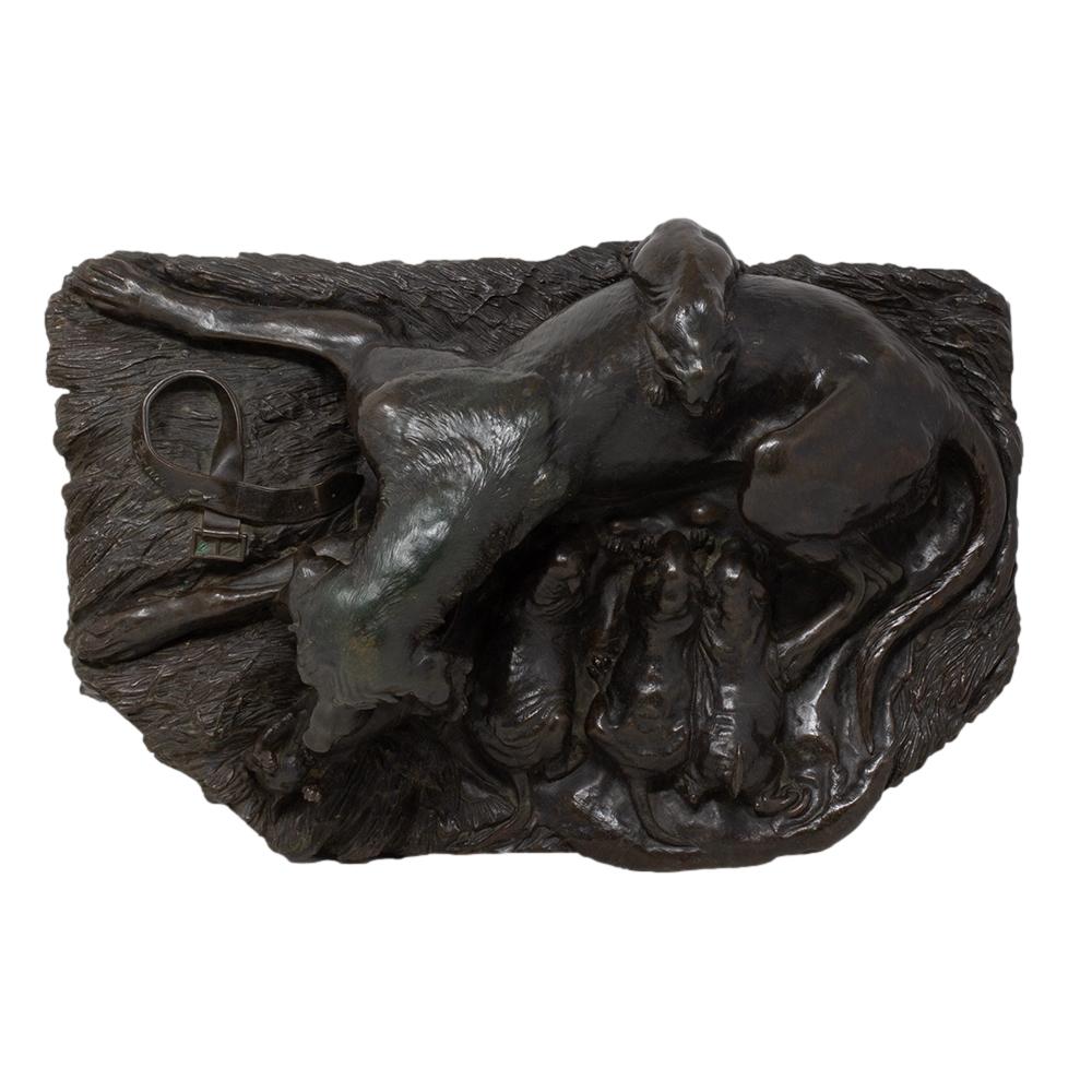 Groupe en bronze représentant un chien de chasse allemand, par W. Prehn, vers 1860 en vente 5
