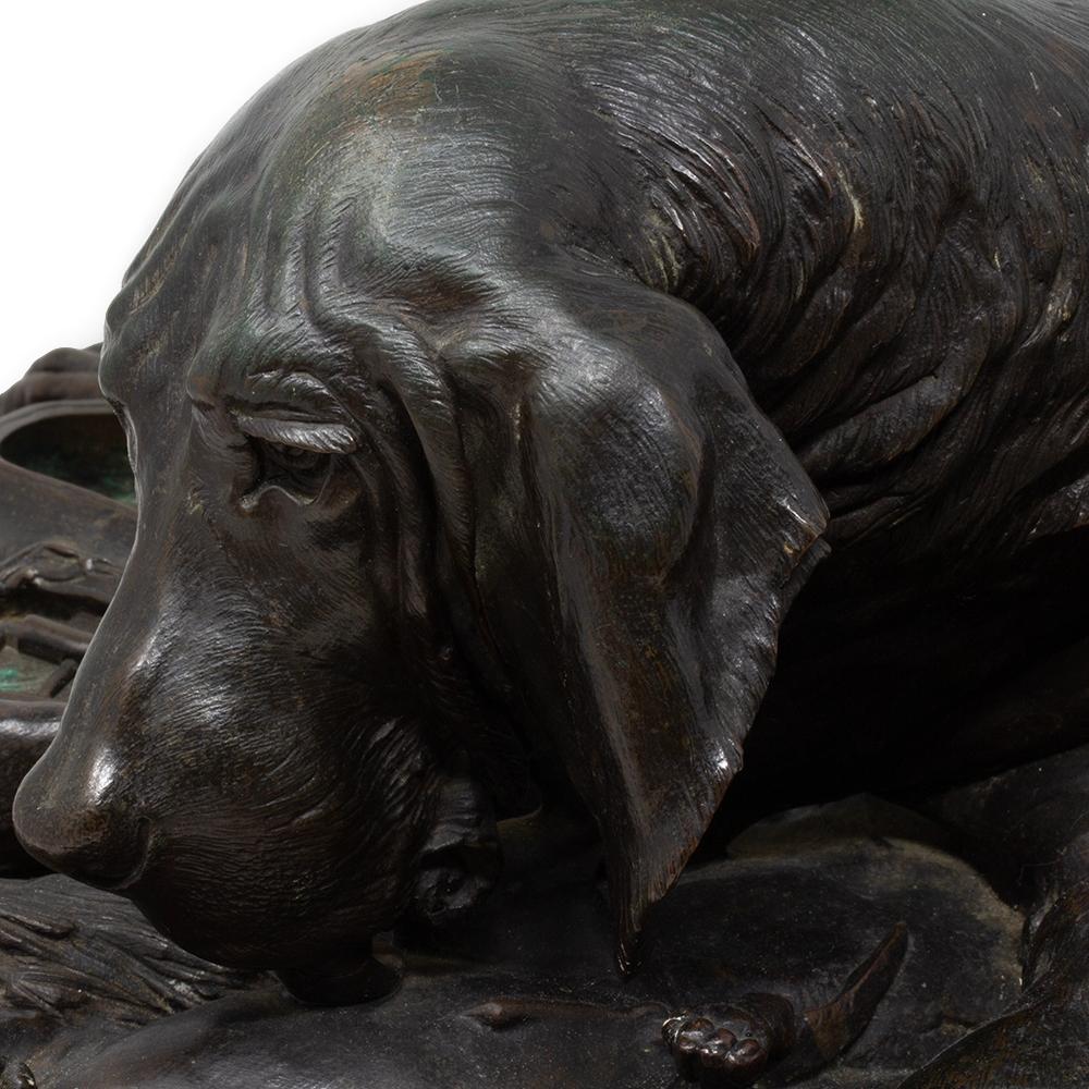 Groupe en bronze représentant un chien de chasse allemand, par W. Prehn, vers 1860 en vente 9
