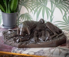German Bloodhound Dog Bronze Group by W. Prehn, circa 1860