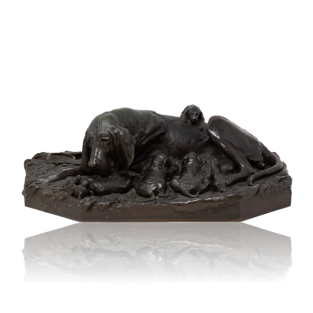 Apogée victorien Groupe en bronze représentant un chien de chasse allemand, par W. Prehn, vers 1860 en vente