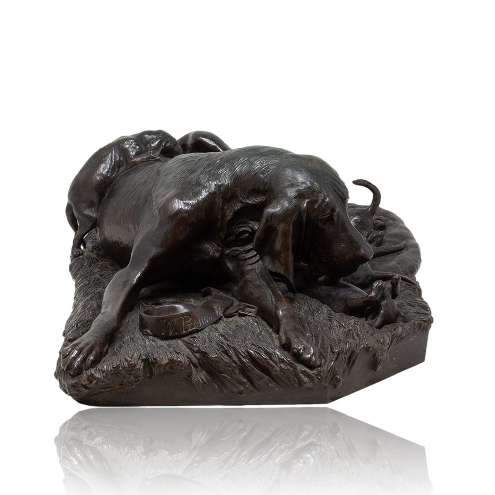Moulage Groupe en bronze représentant un chien de chasse allemand, par W. Prehn, vers 1860 en vente