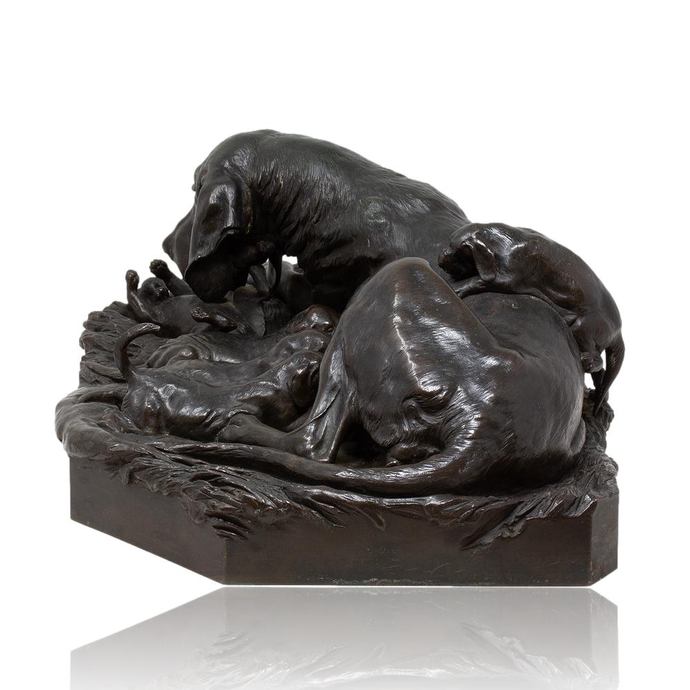 Groupe en bronze représentant un chien de chasse allemand, par W. Prehn, vers 1860 Bon état - En vente à Newark, England