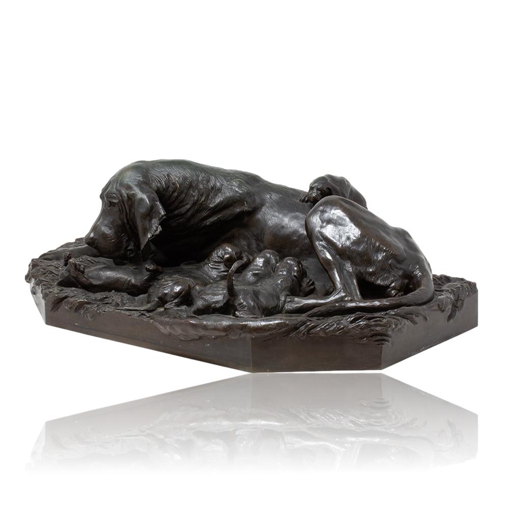 XIXe siècle Groupe en bronze représentant un chien de chasse allemand, par W. Prehn, vers 1860 en vente