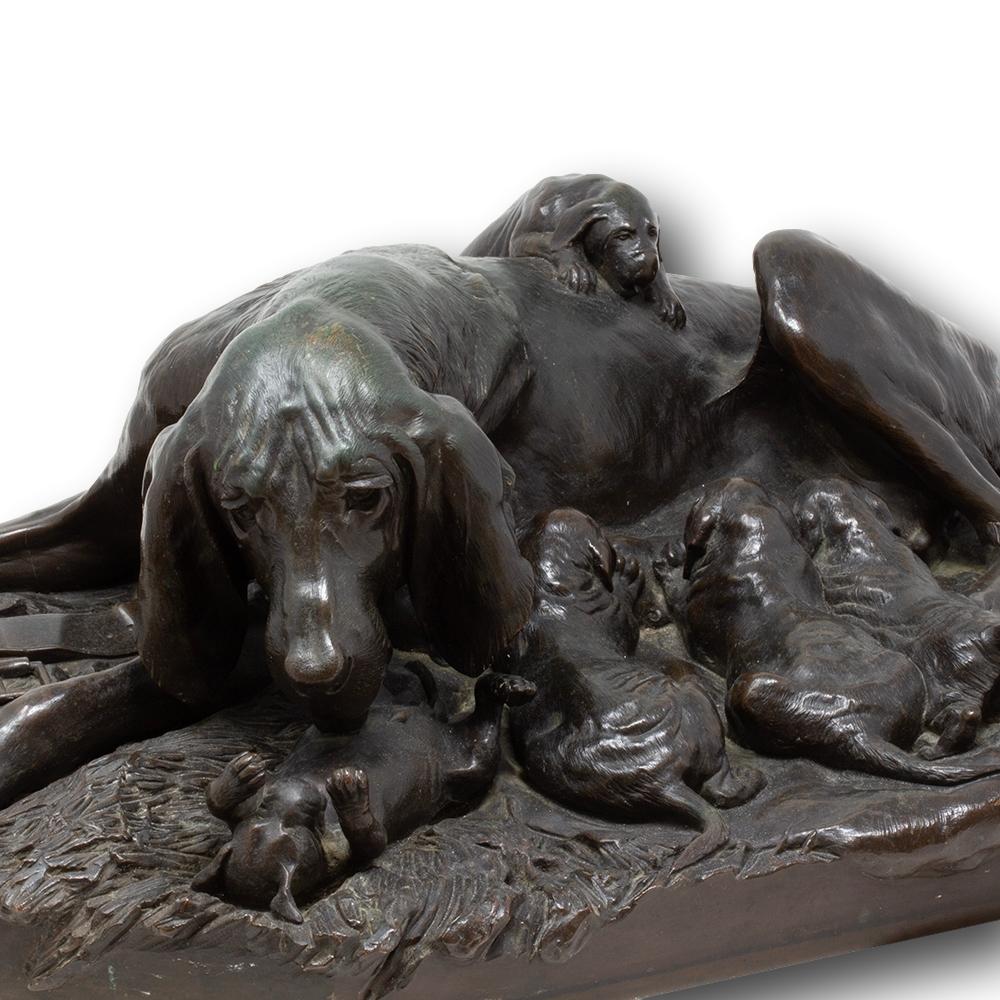 Bronze Groupe en bronze représentant un chien de chasse allemand, par W. Prehn, vers 1860 en vente