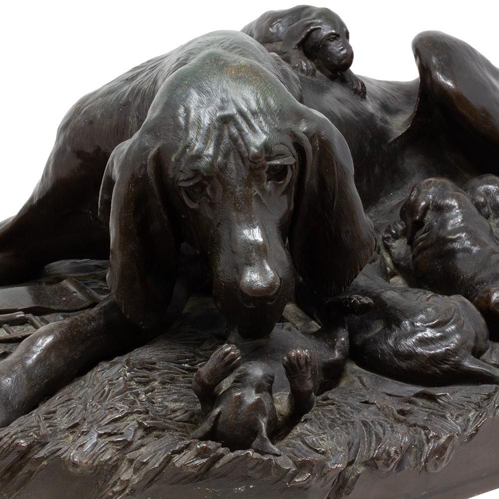 Groupe en bronze représentant un chien de chasse allemand, par W. Prehn, vers 1860 en vente 1