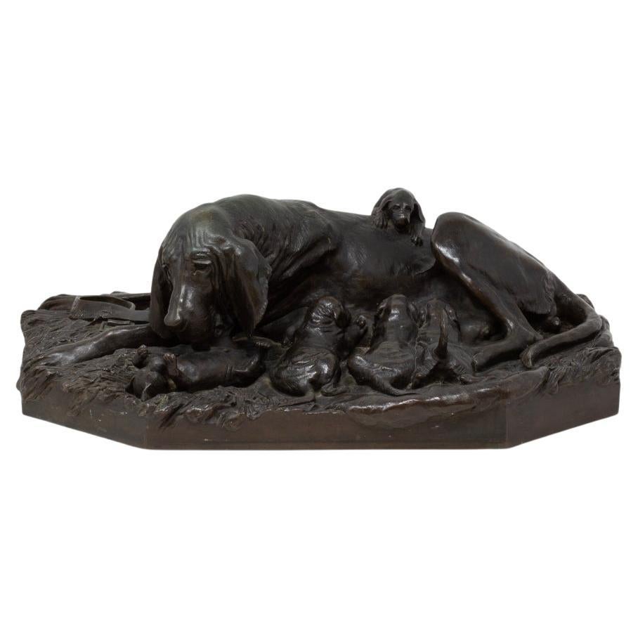 Groupe en bronze représentant un chien de chasse allemand, par W. Prehn, vers 1860 en vente