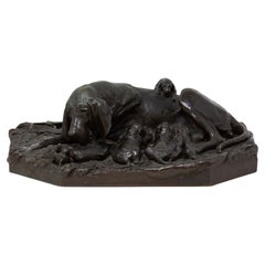 Groupe en bronze représentant un chien de chasse allemand, par W. Prehn, vers 1860