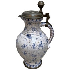 German Blue and White Faience Enghalskrug, Ansbach Jug, Circa 1780