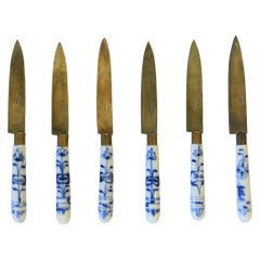 German Blue and White Porcelain and Bronze Knife Set