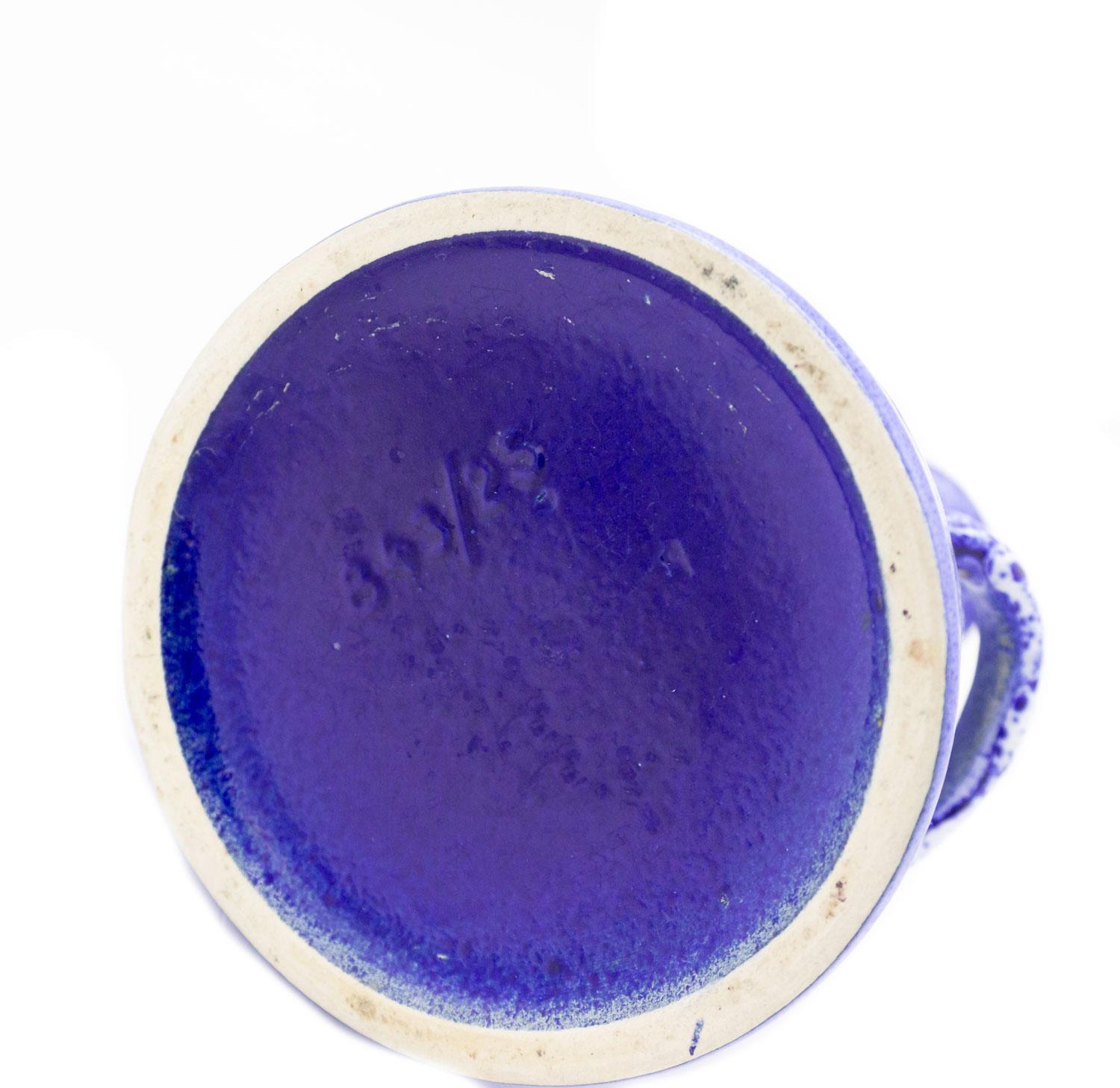 XIX secolo German Blue Ceramic Vase with Handle in vendita