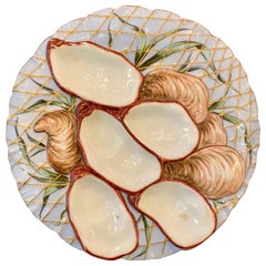 German Blue, Green and Gold Netted Porcelain "Turkey" Oyster Plate, circa 1890 German Blue, Green and Gold Netted Porcelain "Turkey" Oyster Plate, circa 1890