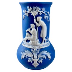 German Blue Jasperware Courting Couple Bud Vase