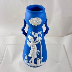 German Blue Jasperware Winged Fairy Bud Vase