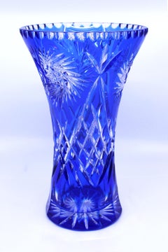 German Blue Overlay Crystal Flower Vase