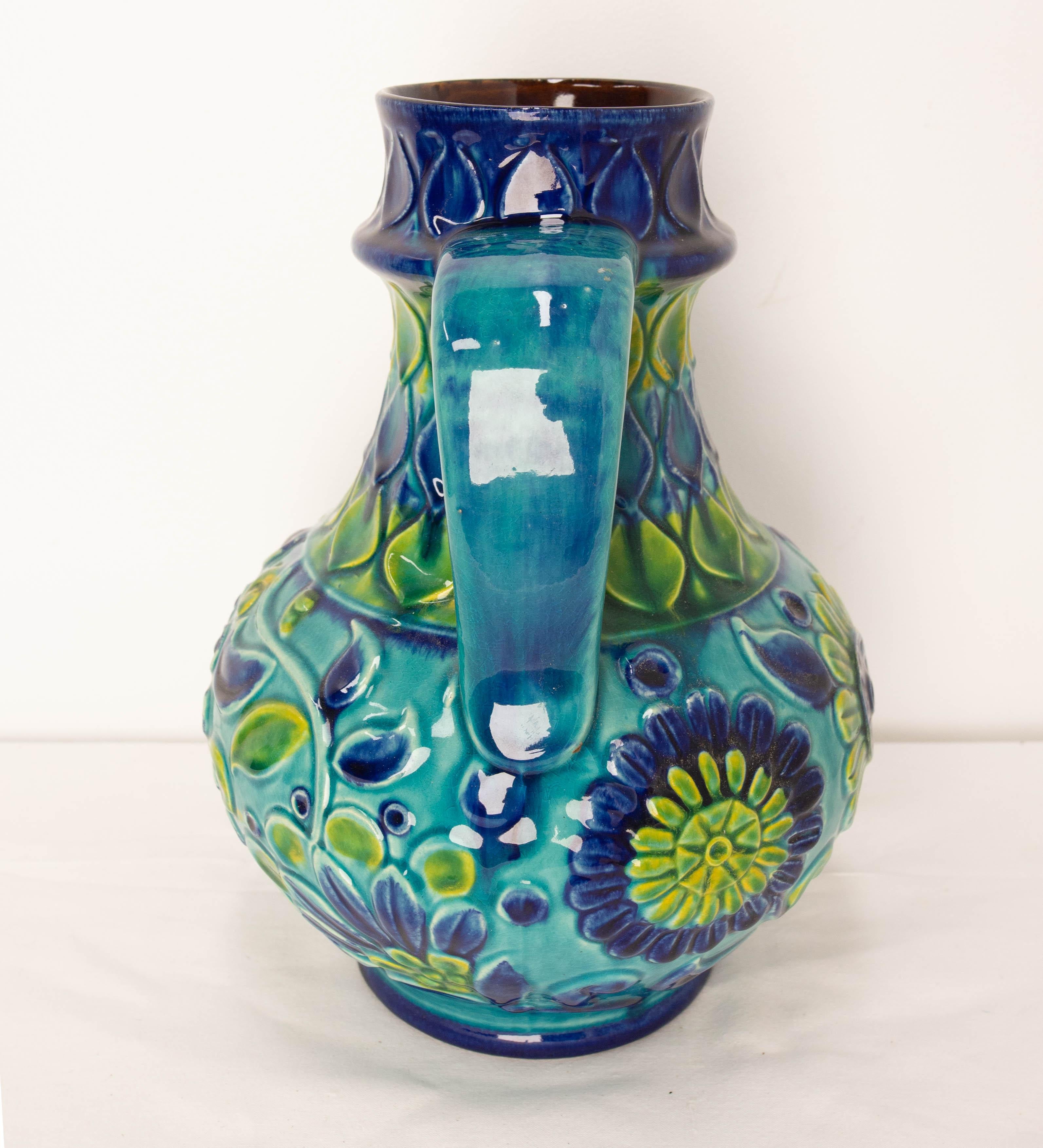 German Blue Pitcher Glazed Ceramic or Vase Bay Keramik, Midcentury In Good Condition For Sale In Labrit, Landes