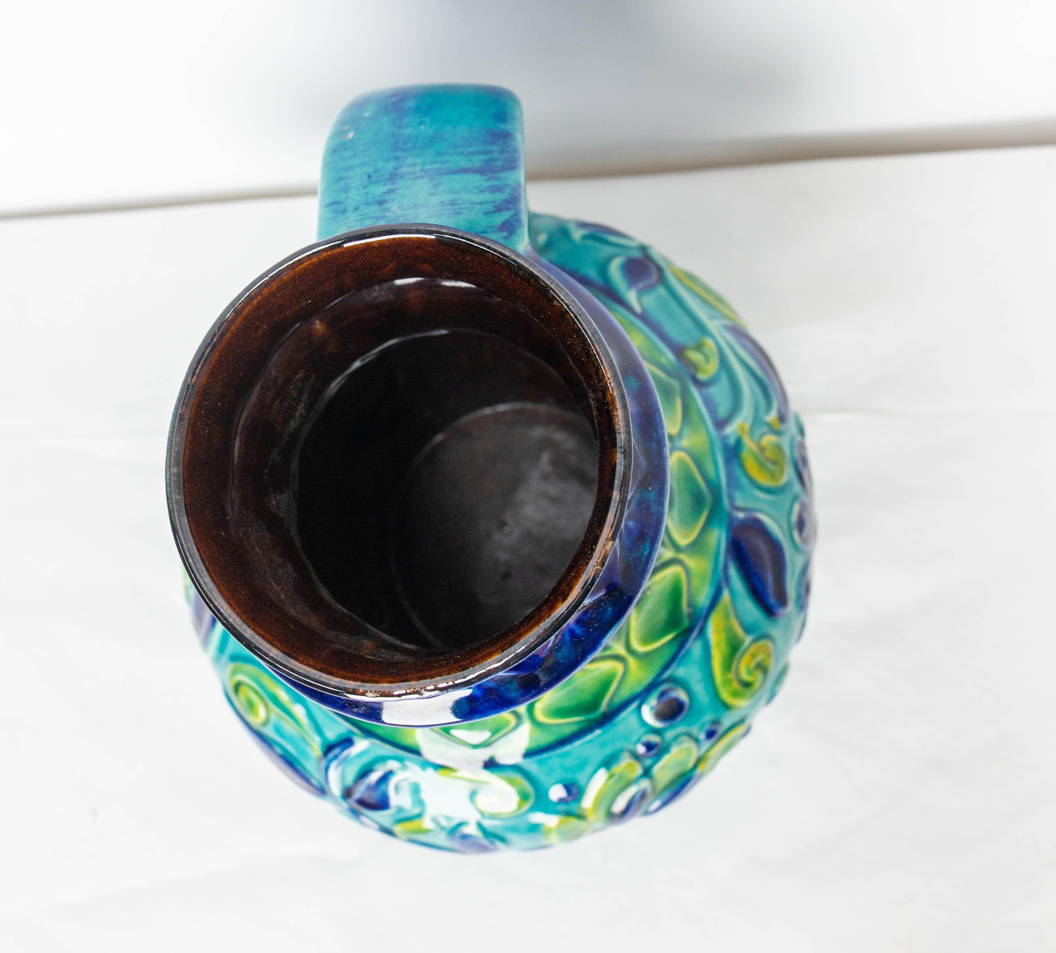 German Blue Pitcher Glazed Ceramic or Vase Bay Keramik, Midcentury For Sale 1