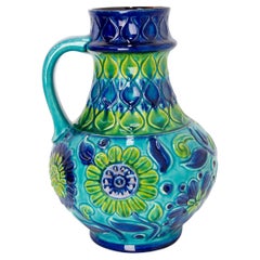 German Blue Pitcher Glazed Ceramic or Vase Bay Keramik, Midcentury