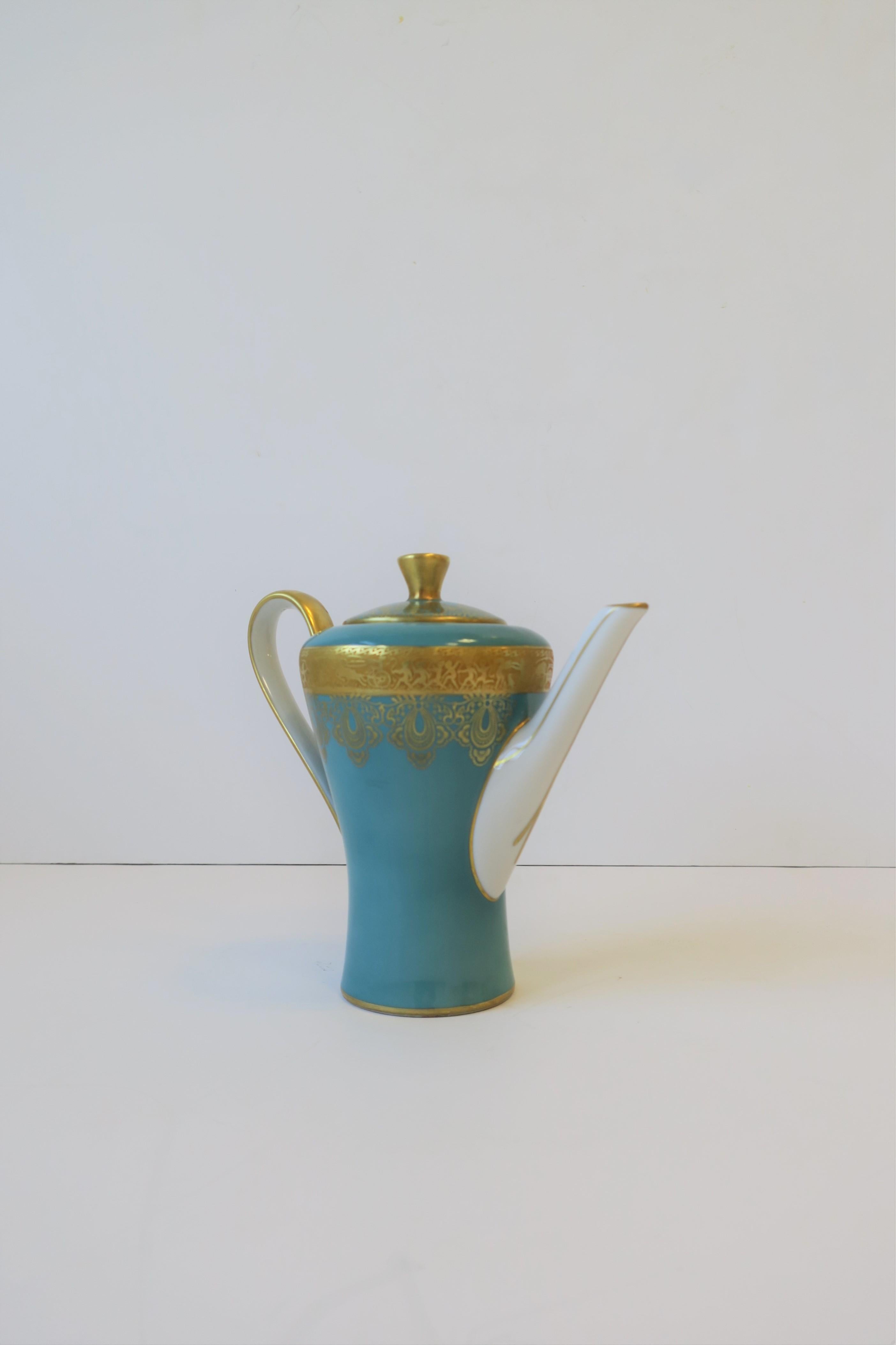 German Blue White and Gold Porcelain Tea or Coffee Pot 2