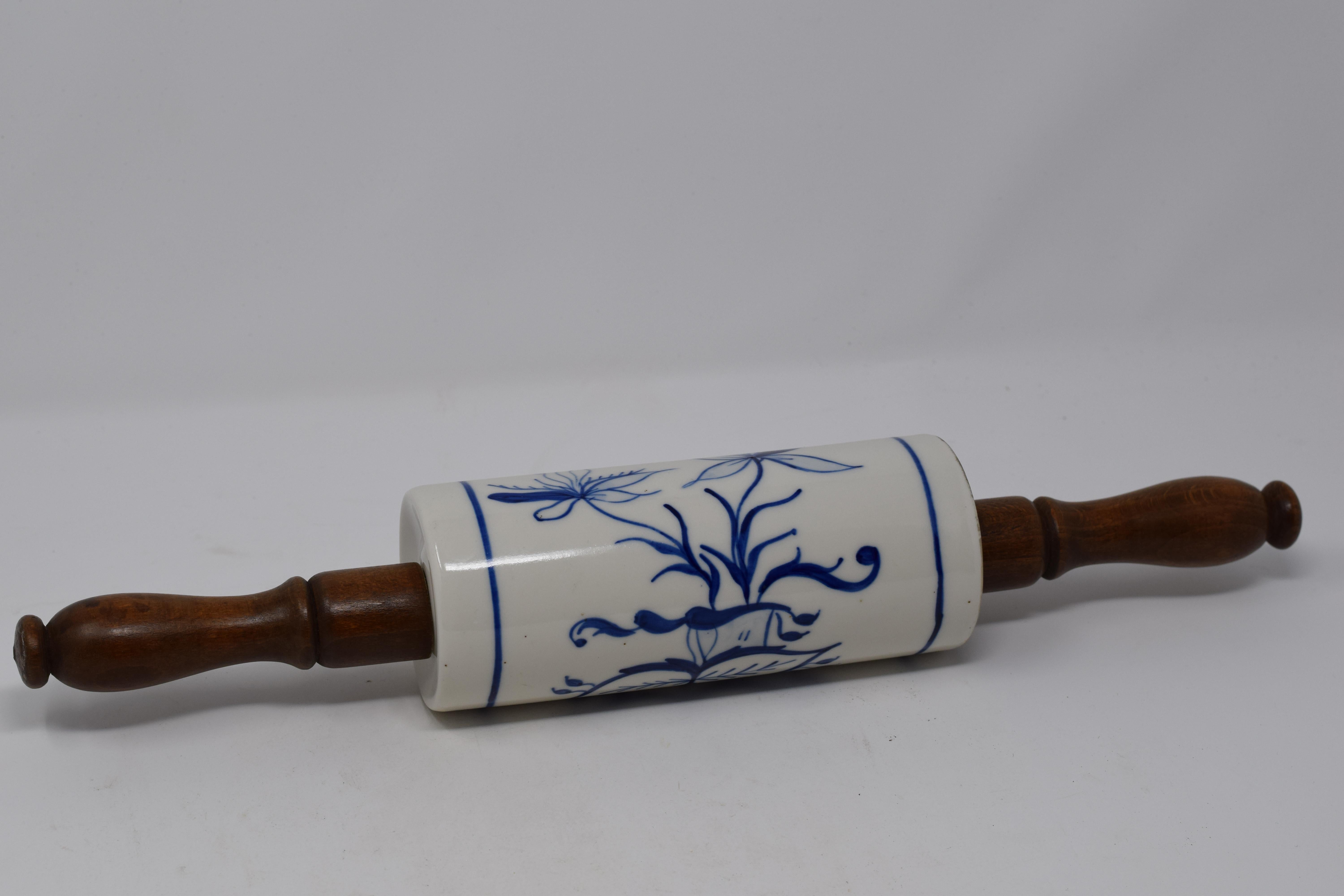blue and white rolling pin