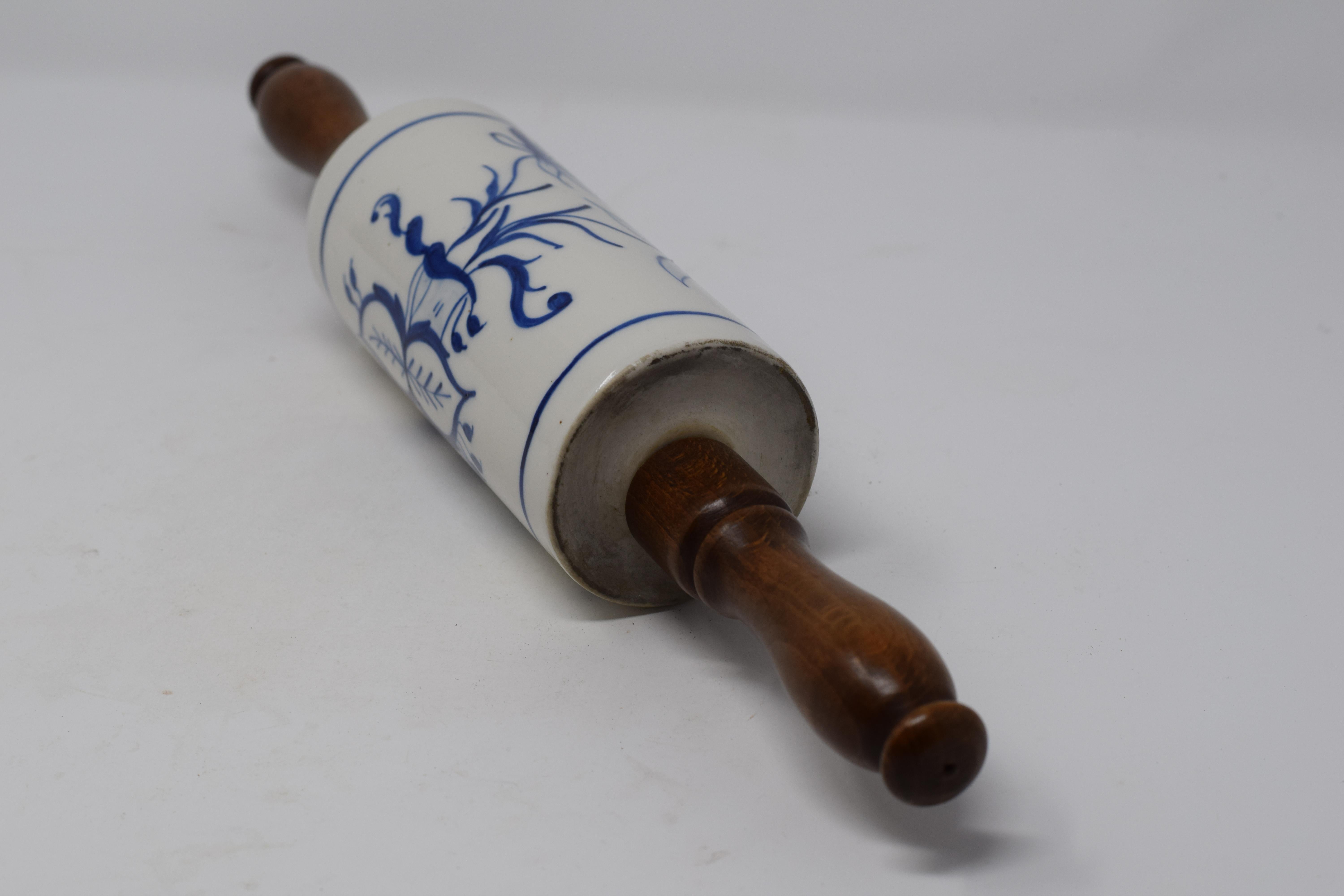 20th Century German Blue and White Porcelain Rolling Pin