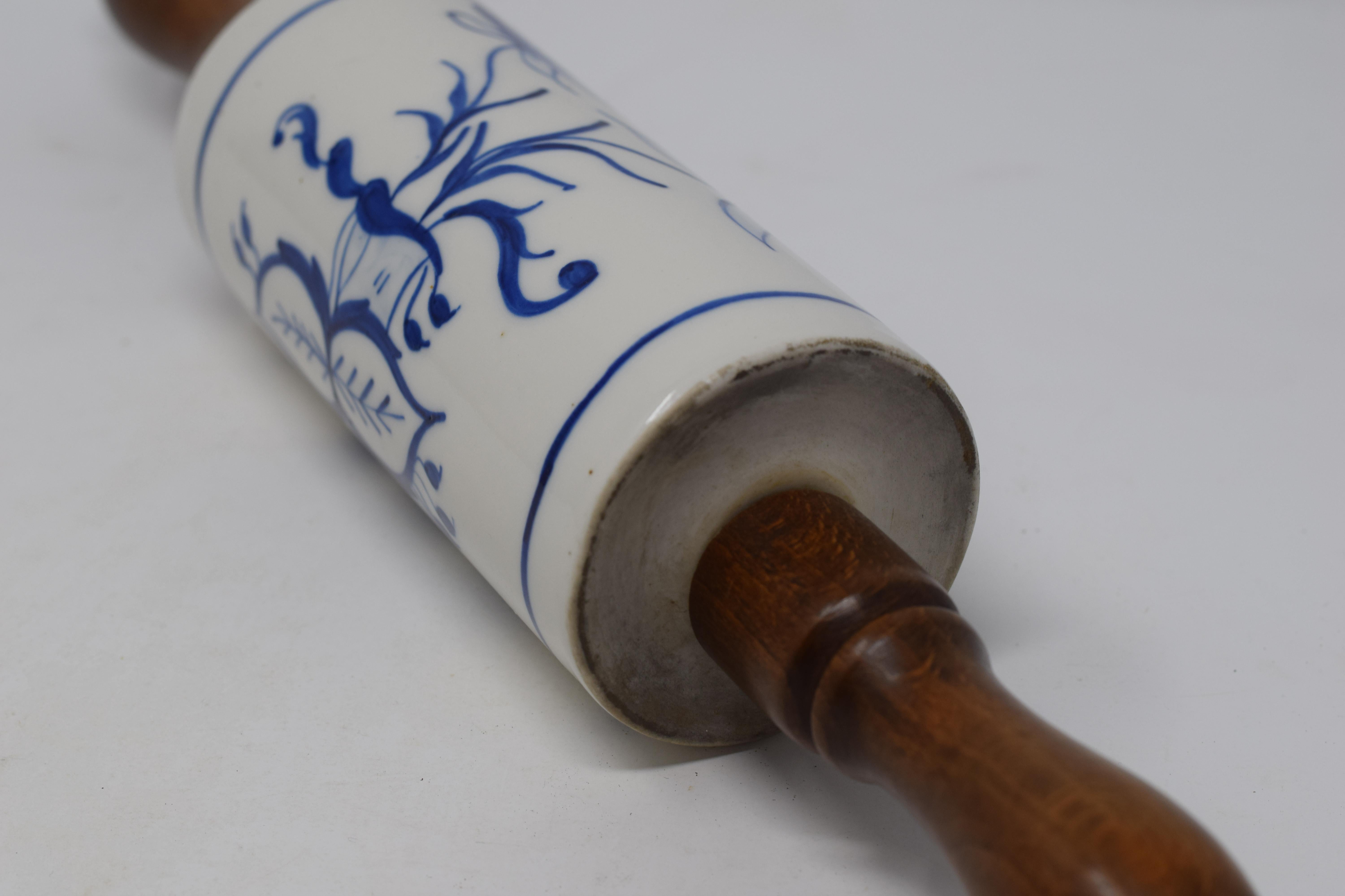 German Blue and White Porcelain Rolling Pin 1
