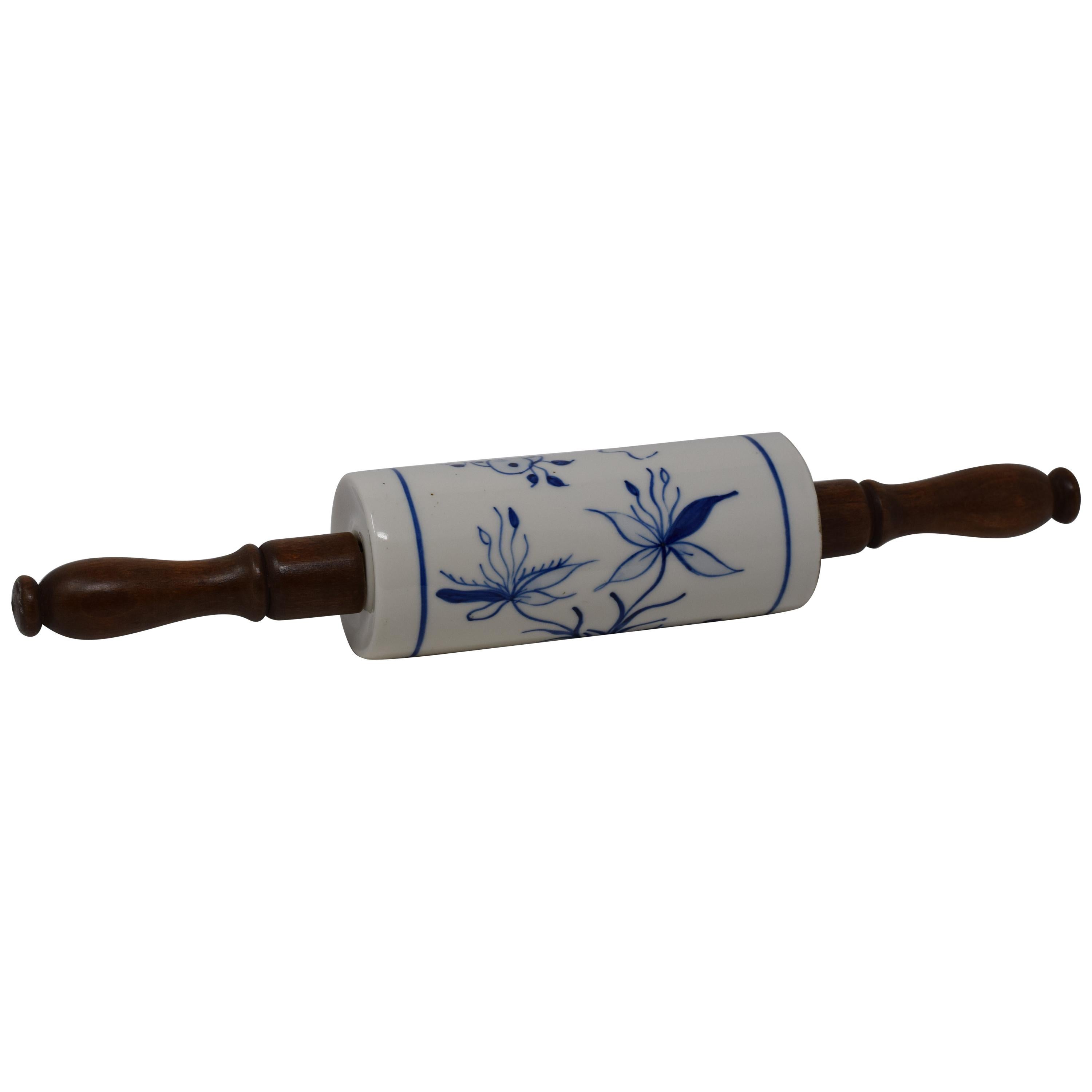 German Blue and White Porcelain Rolling Pin
